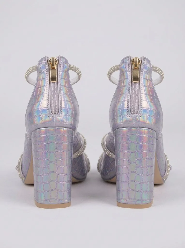 LILAC IRIDESCENT RHINESTONE BLOCK SANDALS 4218 — photo 1