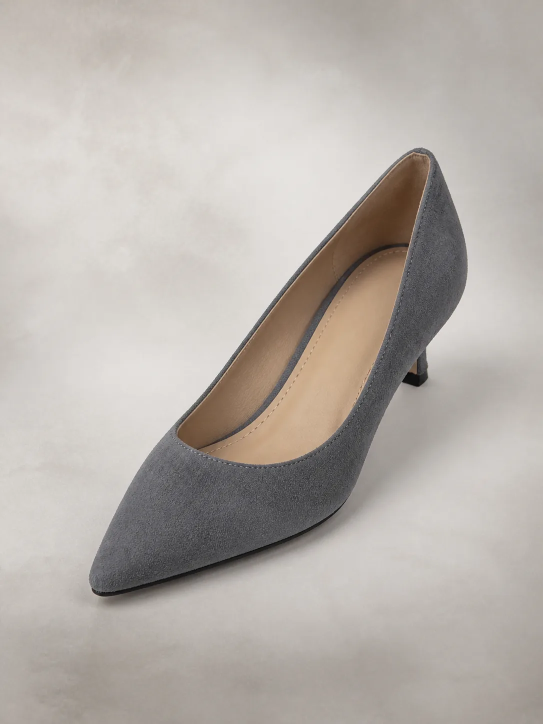GREY SUEDE POINTED KITTEN HEEL PUMPS PRODUCT139