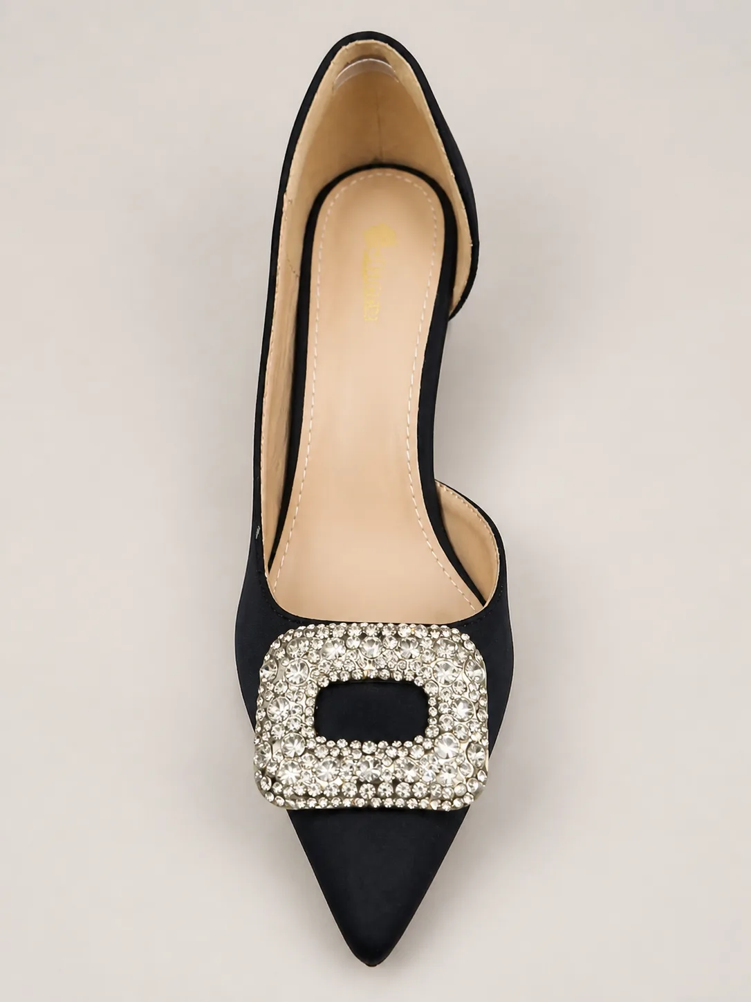 BLACK SATIN CRYSTAL SQUARE BUCKLE PUMPS PRODUCT96