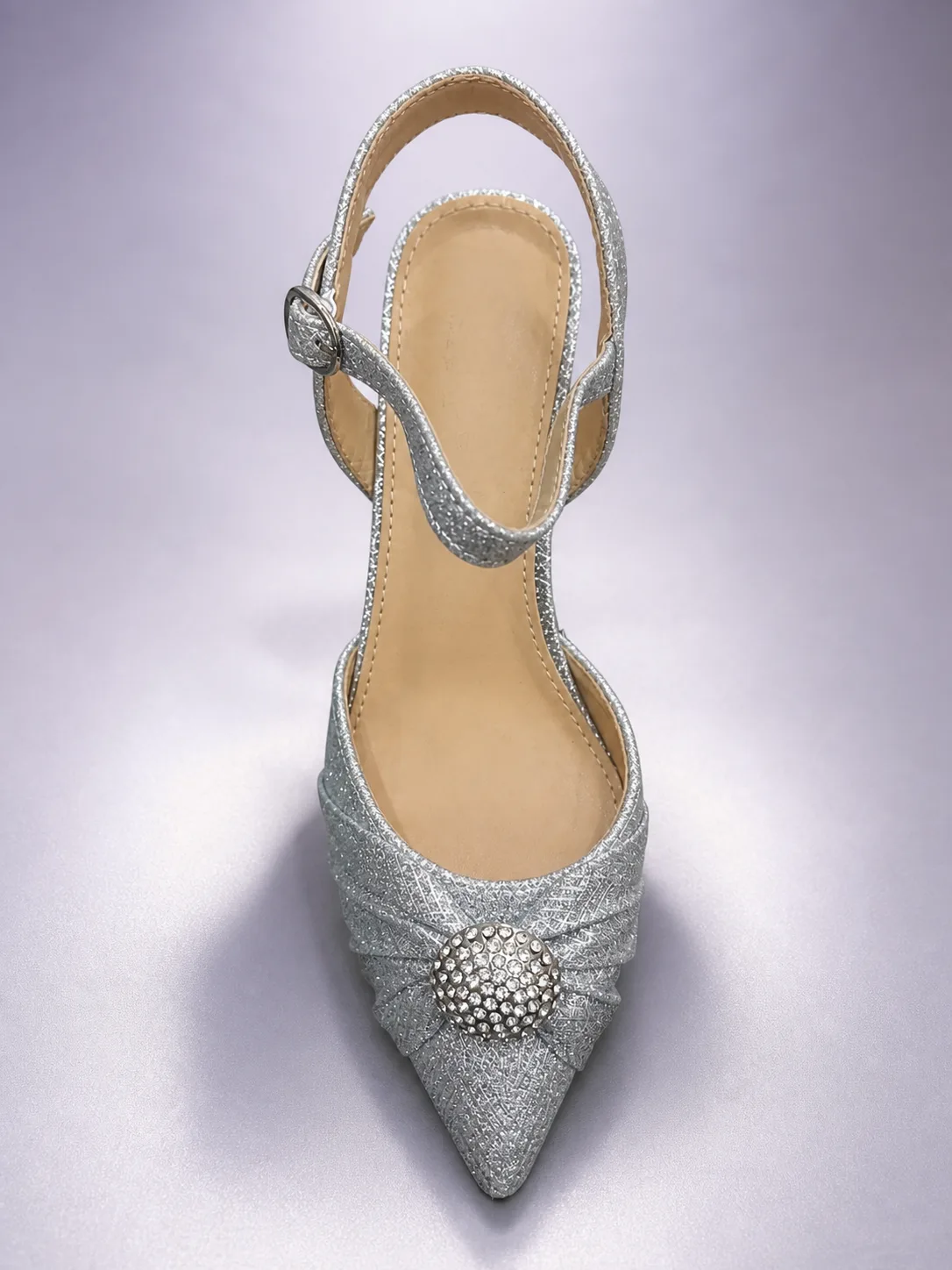 SILVER GLITTER CRYSTAL BROOCH SLINGBACKS PRODUCT121