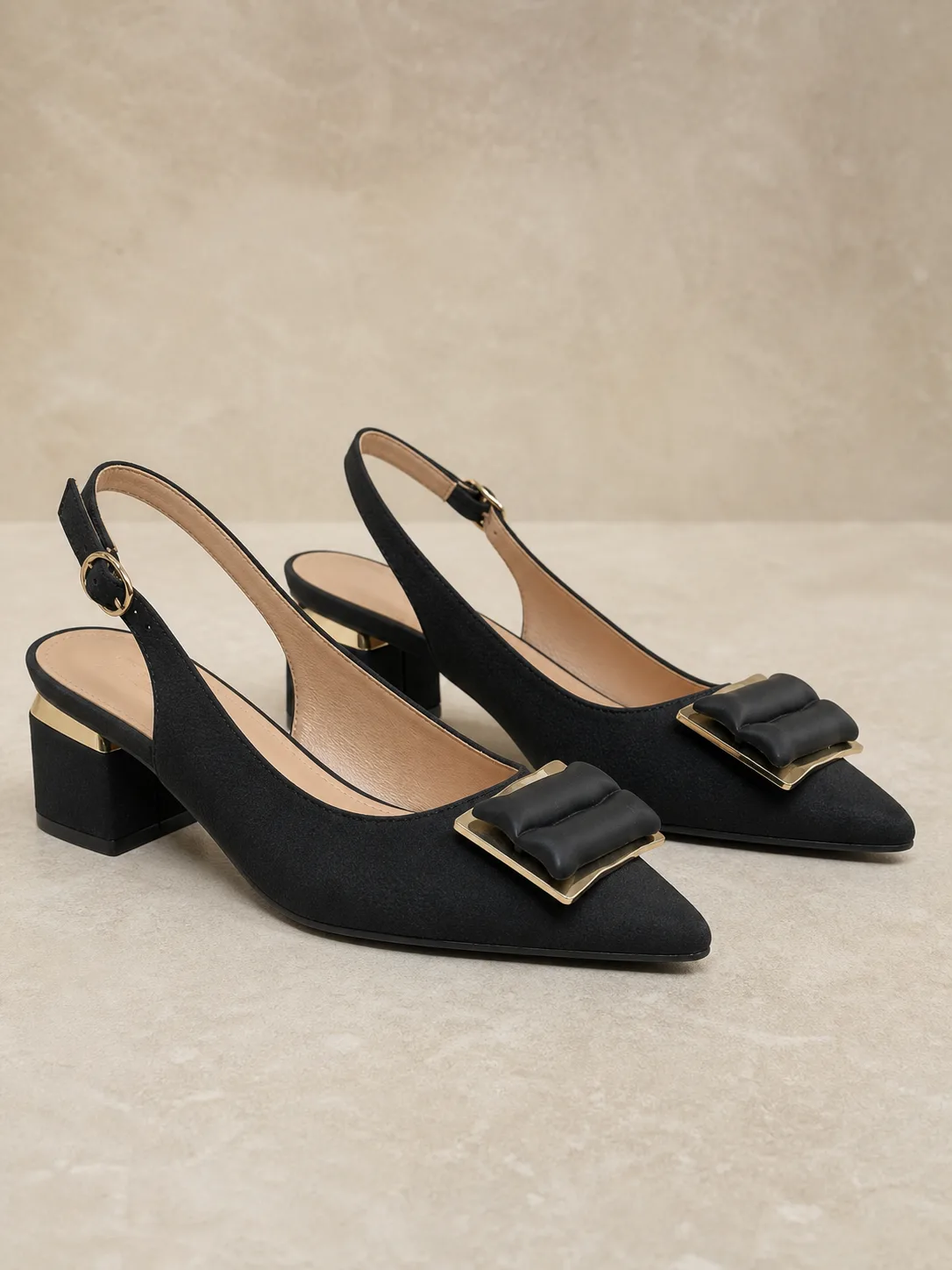 BLACK GOLD BUCKLE SLINGBACK BLOCK HEELS PRODUCT6