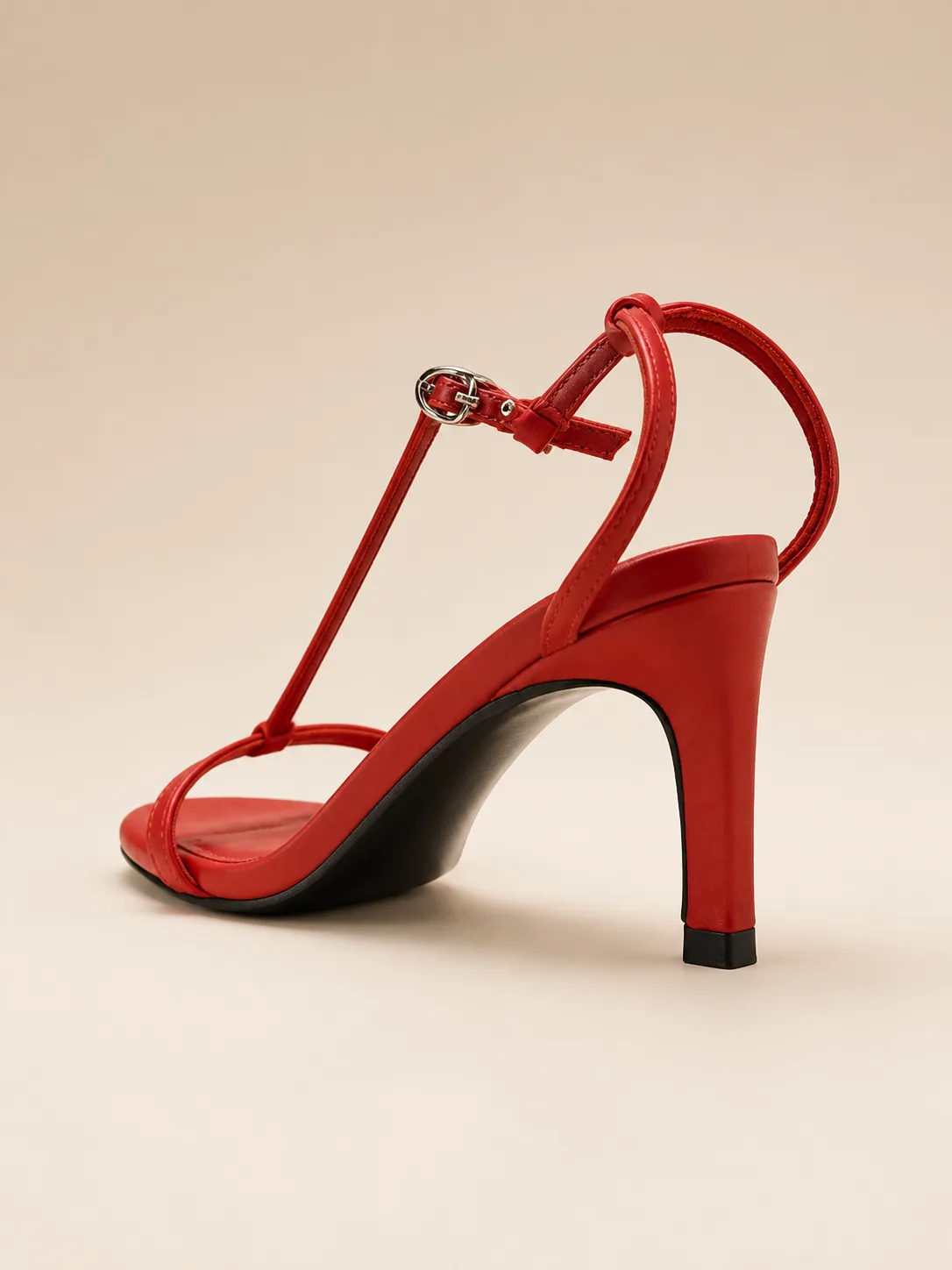 RED SATIN SINGLE STRAP BLOCK SANDALS PRODUCT312 — photo 1