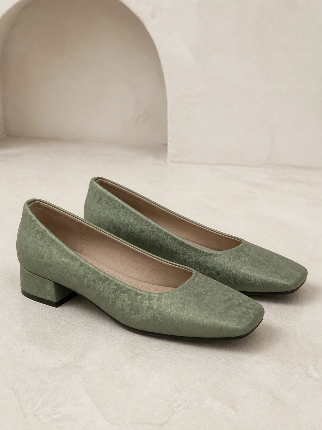 SAGE GREEN SUEDE SQUARE TOE BLOCK HEELS PRODUCT189