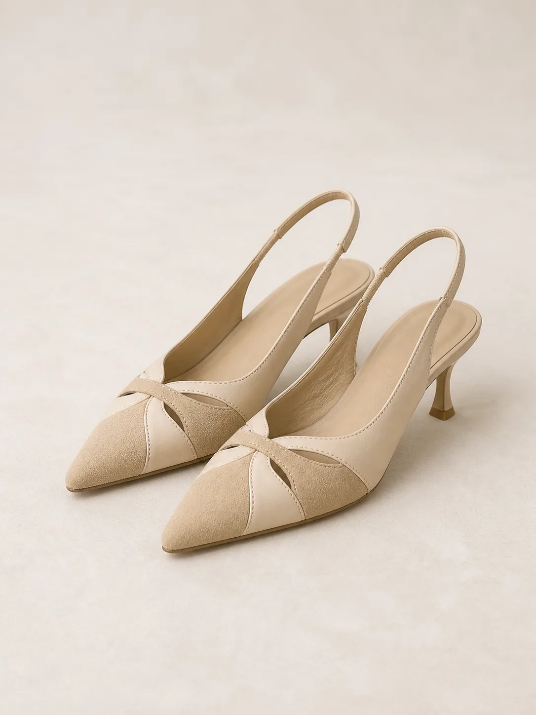 BEIGE KNOT TWIST SLINGBACK KITTEN HEELS PRODUCT89