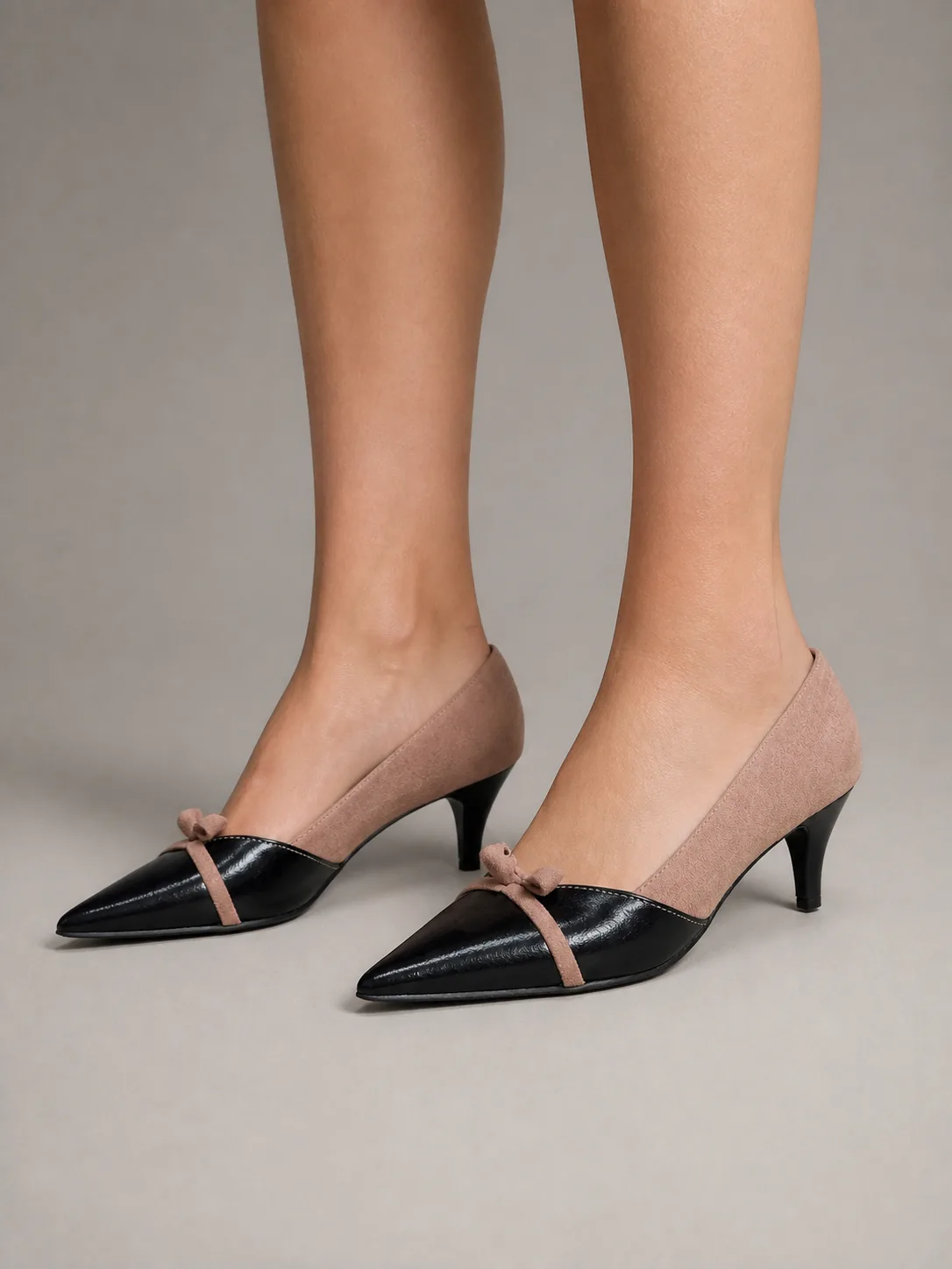 BLACK & NUDE TWO-TONE KITTEN HEEL PUMPS PRODUCT21 — photo 1
