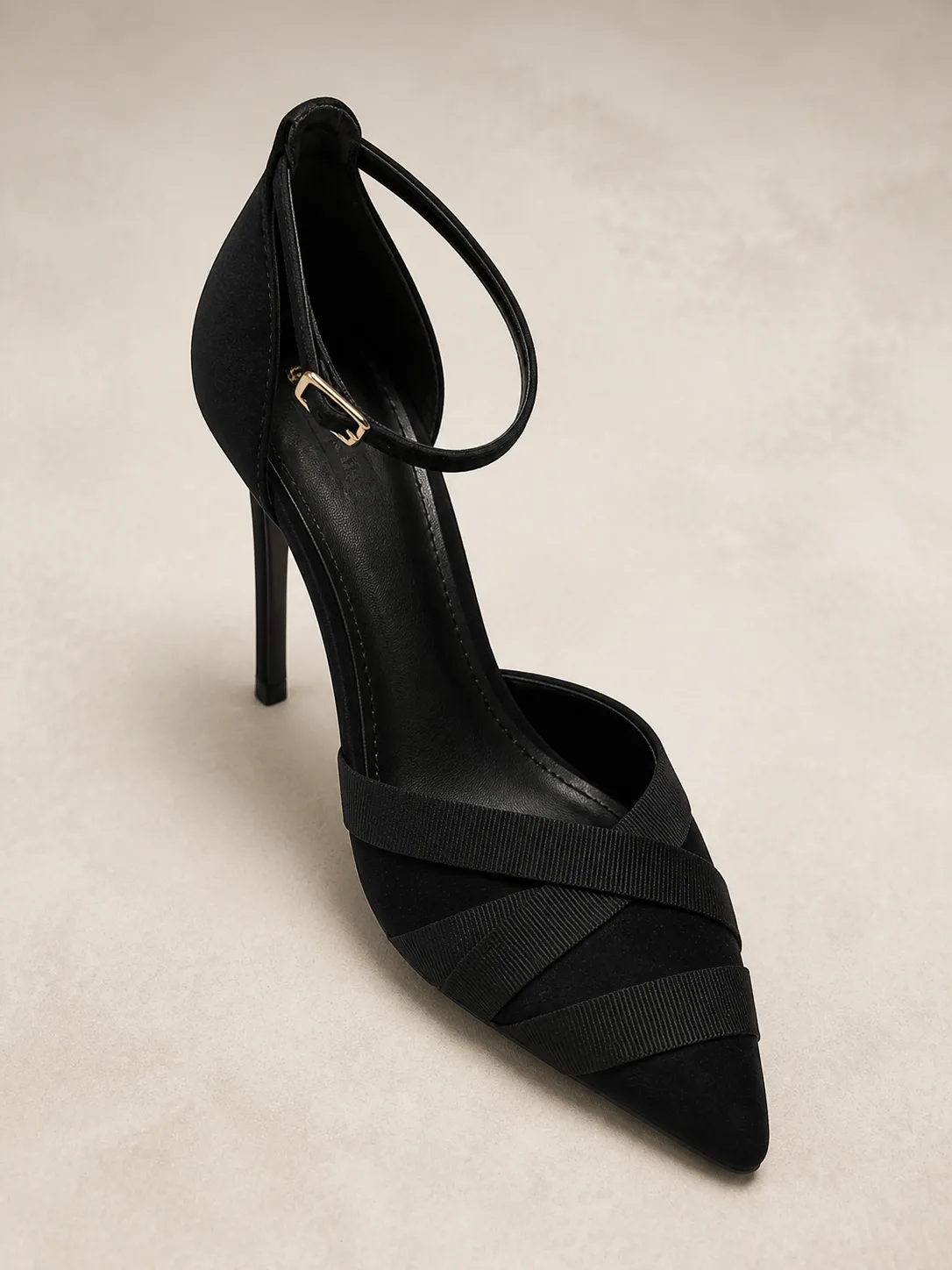BLACK CRISS CROSS RIBBON POINTED PUMPS PRODUCT132B