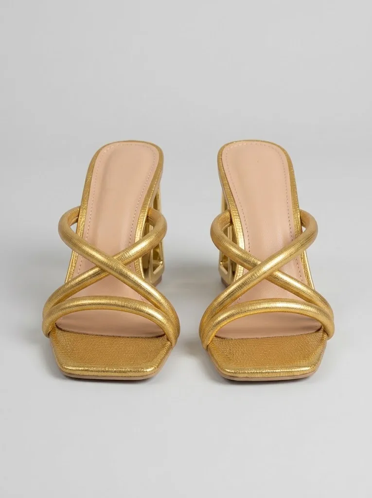 GOLD CROSS STRAP WINDOW HEEL MULES 424 — photo 1