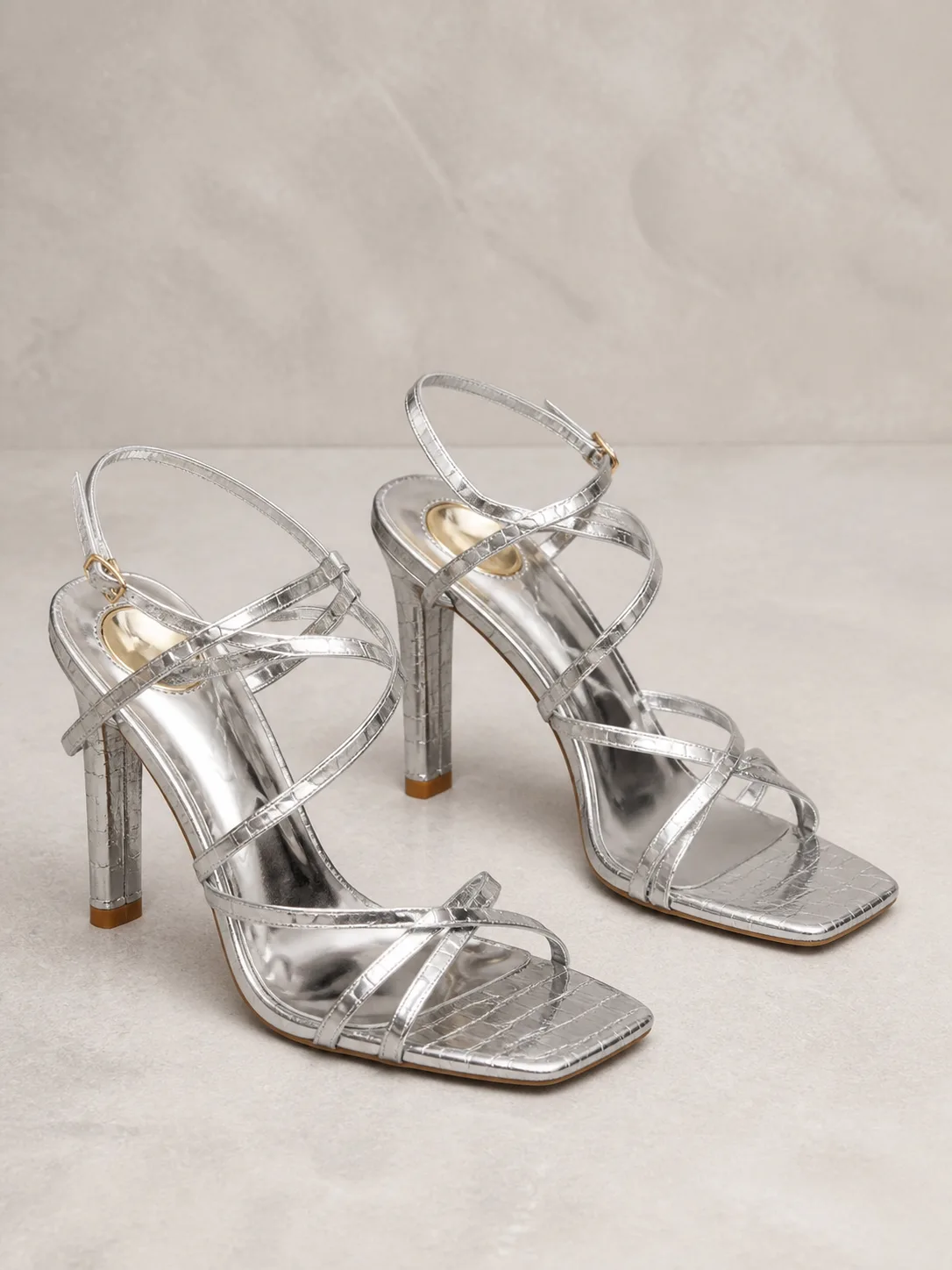 SILVER CLEAR STRAP BLOCK HEEL SANDALS PRODUCT307