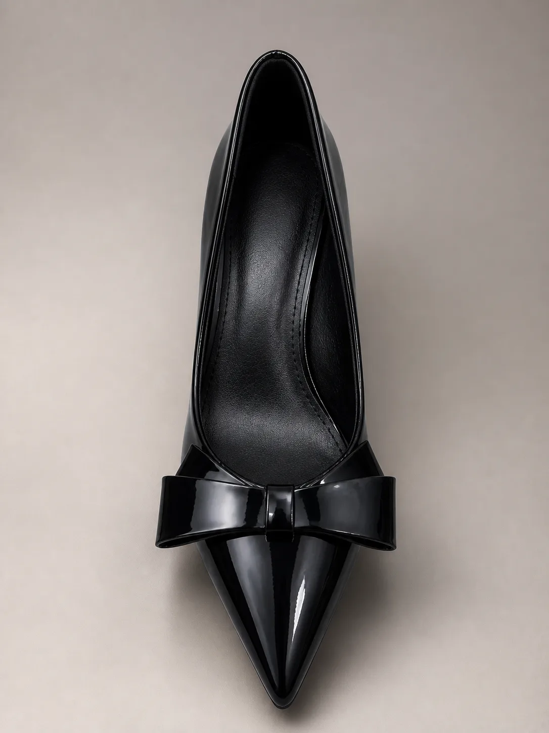 BLACK PATENT SCULPTED BOW POINTED PUMPS PRODUCT117