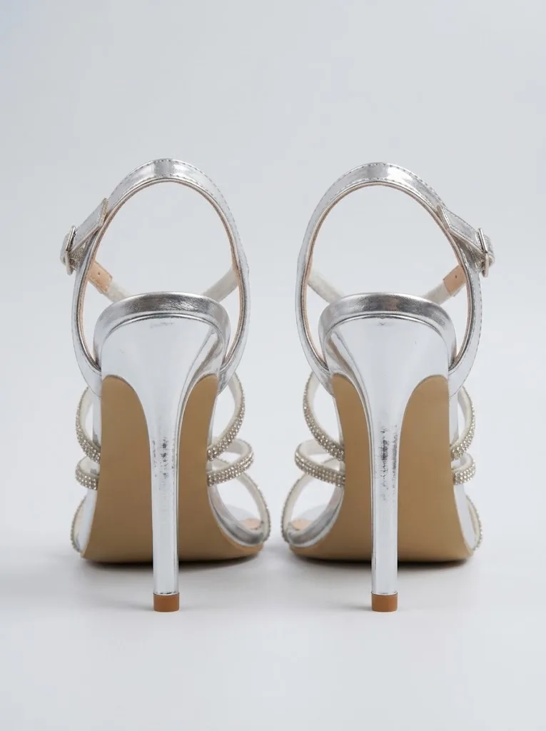 SILVER CRYSTAL CROSS STRAP STILETTOS 429 — photo 1