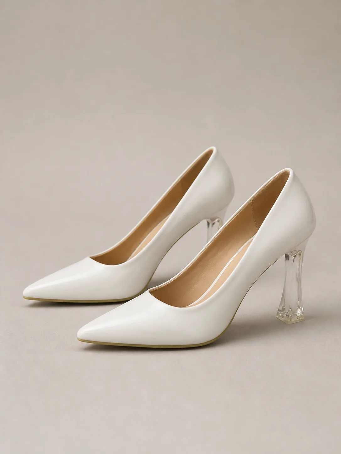 IVORY CLEAR HEEL POINTED PUMPS PRODUCT77