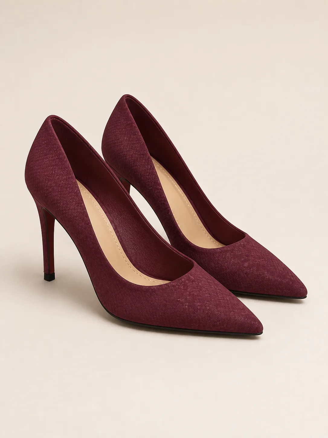 MAROON TEXTURED POINTED STILETTO PUMPS PRODUCT102