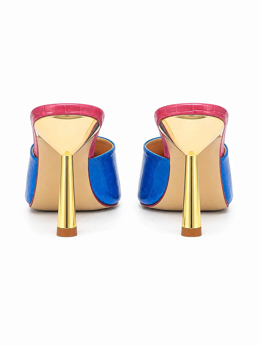 BLUE CROC PRINT GOLD HEEL MULES 221 — photo 1