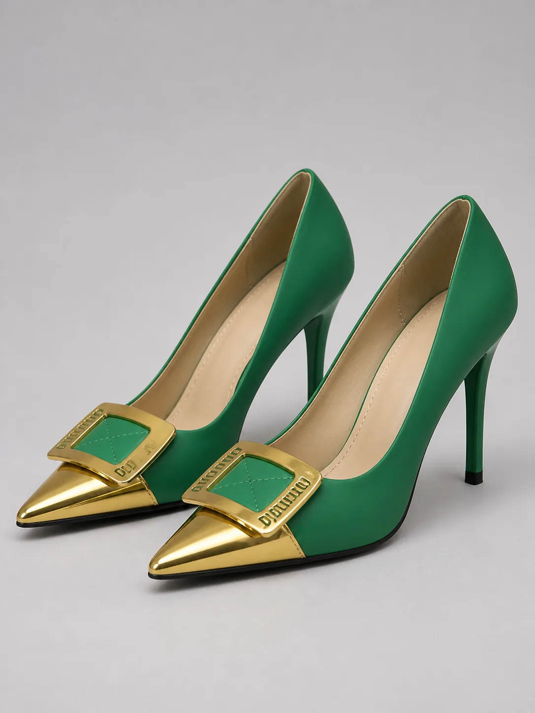 GREEN GOLD CAP TOE BUCKLE STILETTO PUMPS PRODUCT82