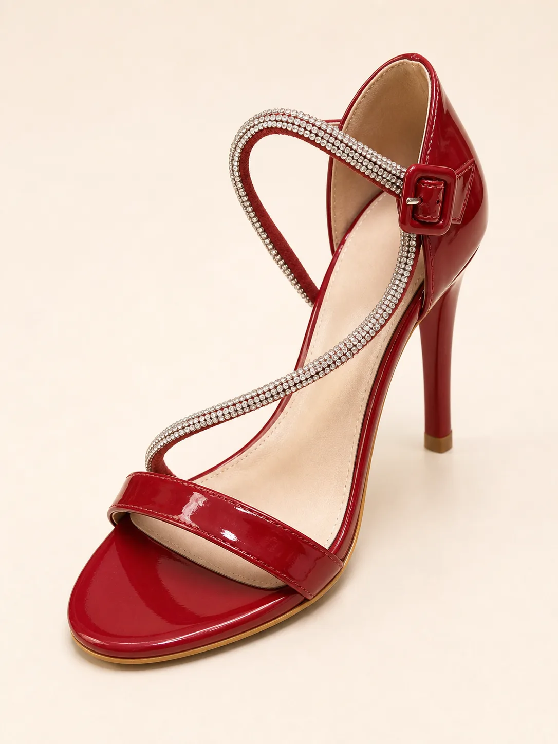 RED PATENT RHINESTONE ANKLE STRAP HEELS PRODUCT329