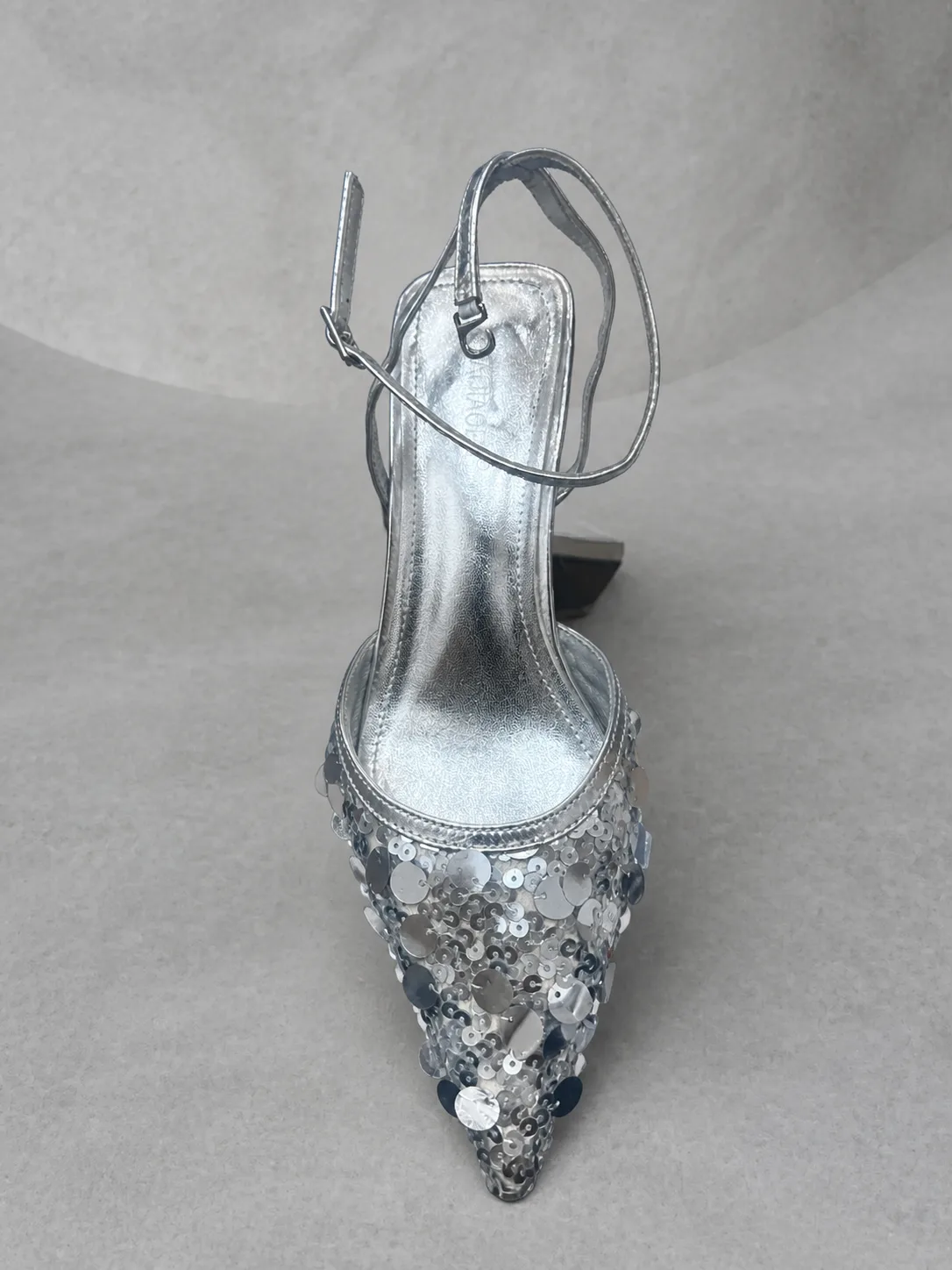 SILVER SEQUIN POINTED SLINGBACK PUMPS PRODUCT127B