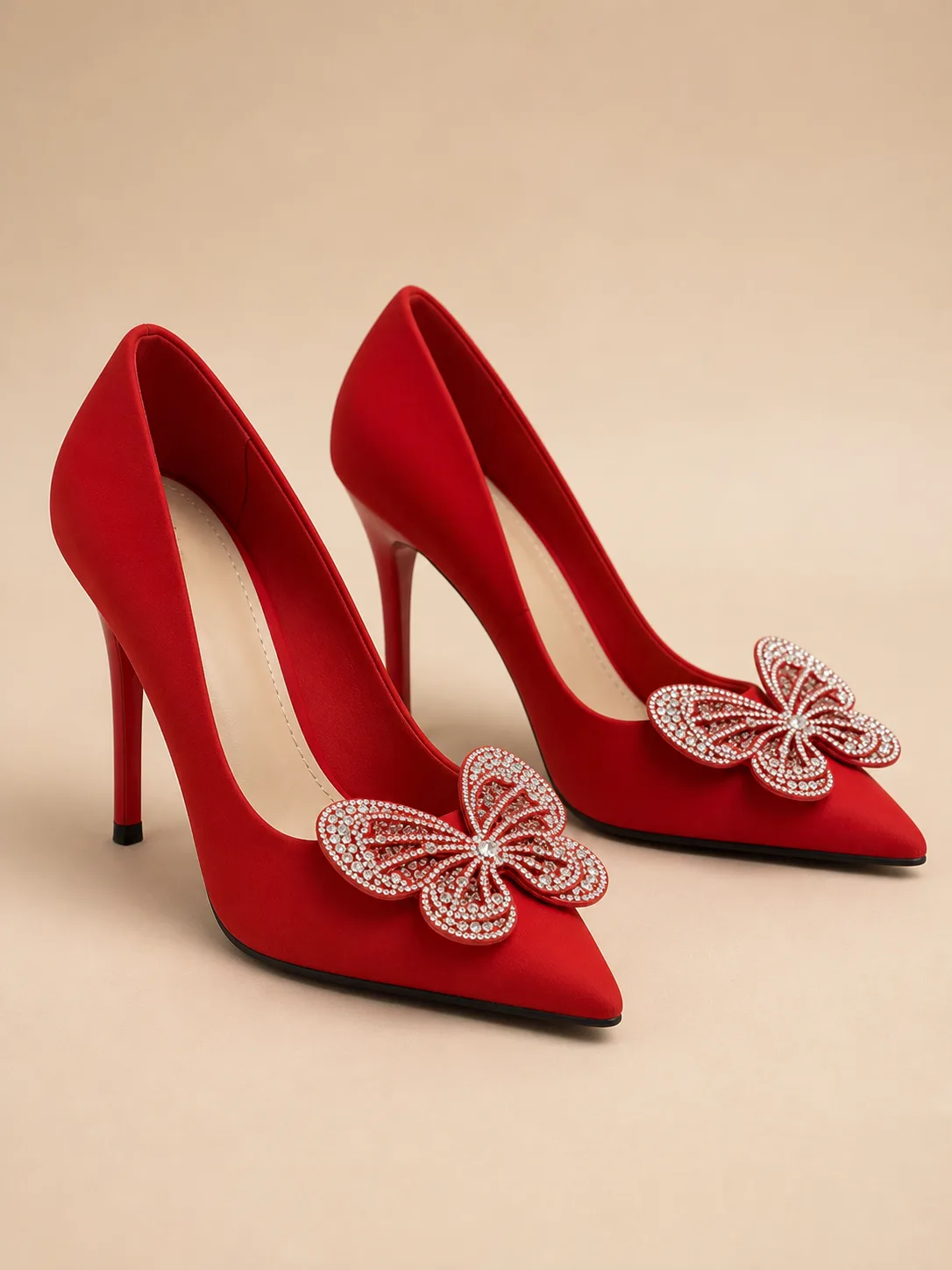RED CRYSTAL BUTTERFLY POINTED PUMPS PRODUCT264