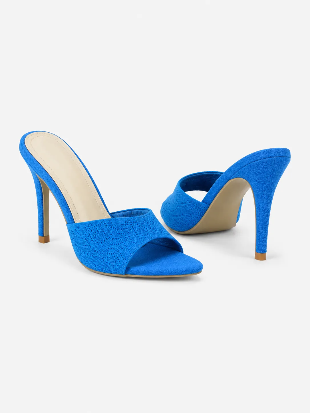 BLUE TEXTURED BAND STILETTO MULES 204 — photo 1