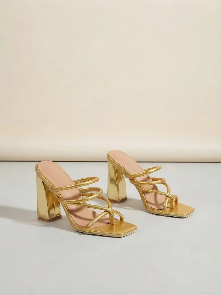 GOLD STRAPPY TOE RING BLOCK MULES 4225 — photo 1