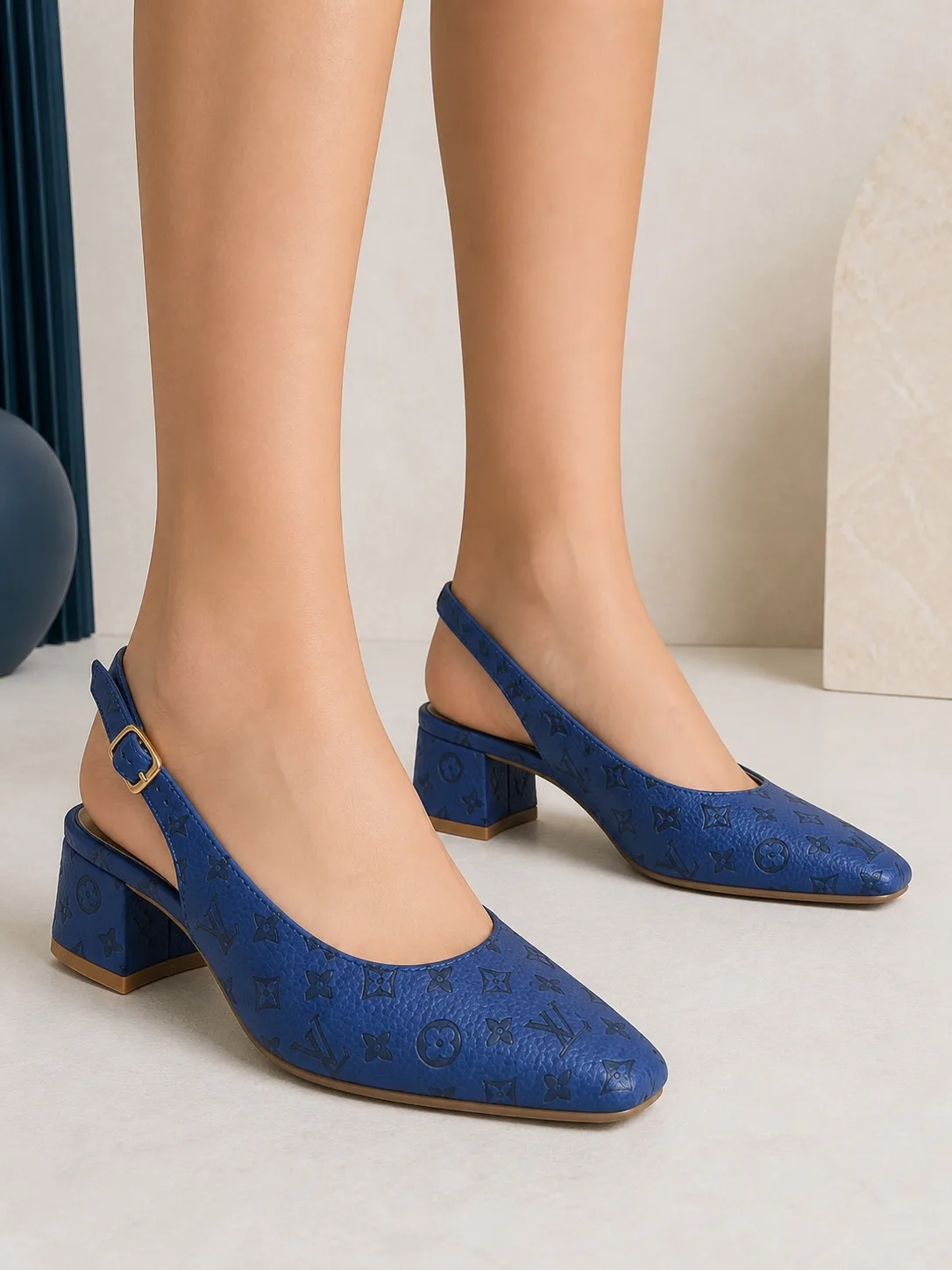 BLUE MONOGRAM PRINT SLINGBACK BLOCK HEELS PRODUCT172 — photo 1
