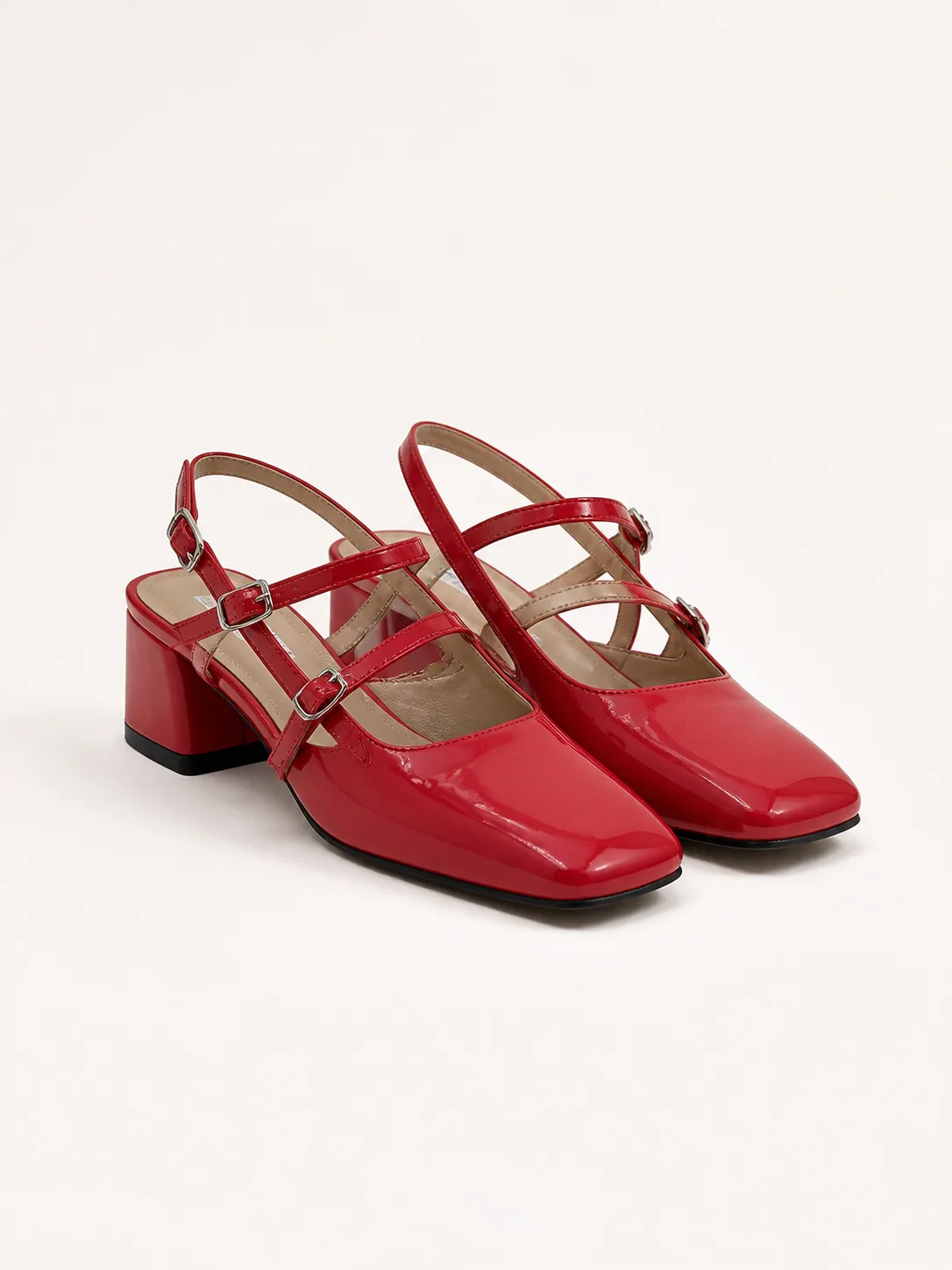 RED PATENT DOUBLE STRAP MARY JANE BLOCK HEELS PRODUCT43