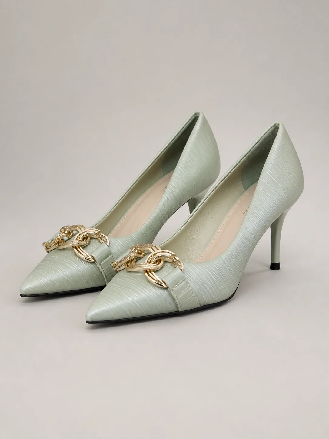 MINT TEXTURED GOLD CHAIN STILETTO PUMPS PRODUCT14
