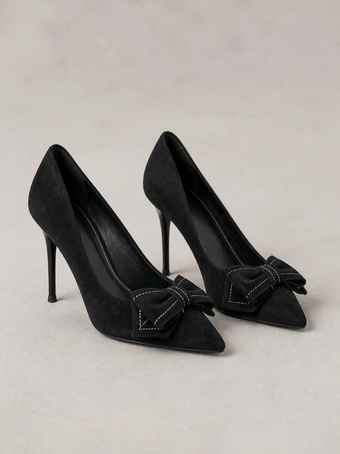 BLACK SUEDE-EFFECT BOW STILETTO PUMPS PRODUCT24