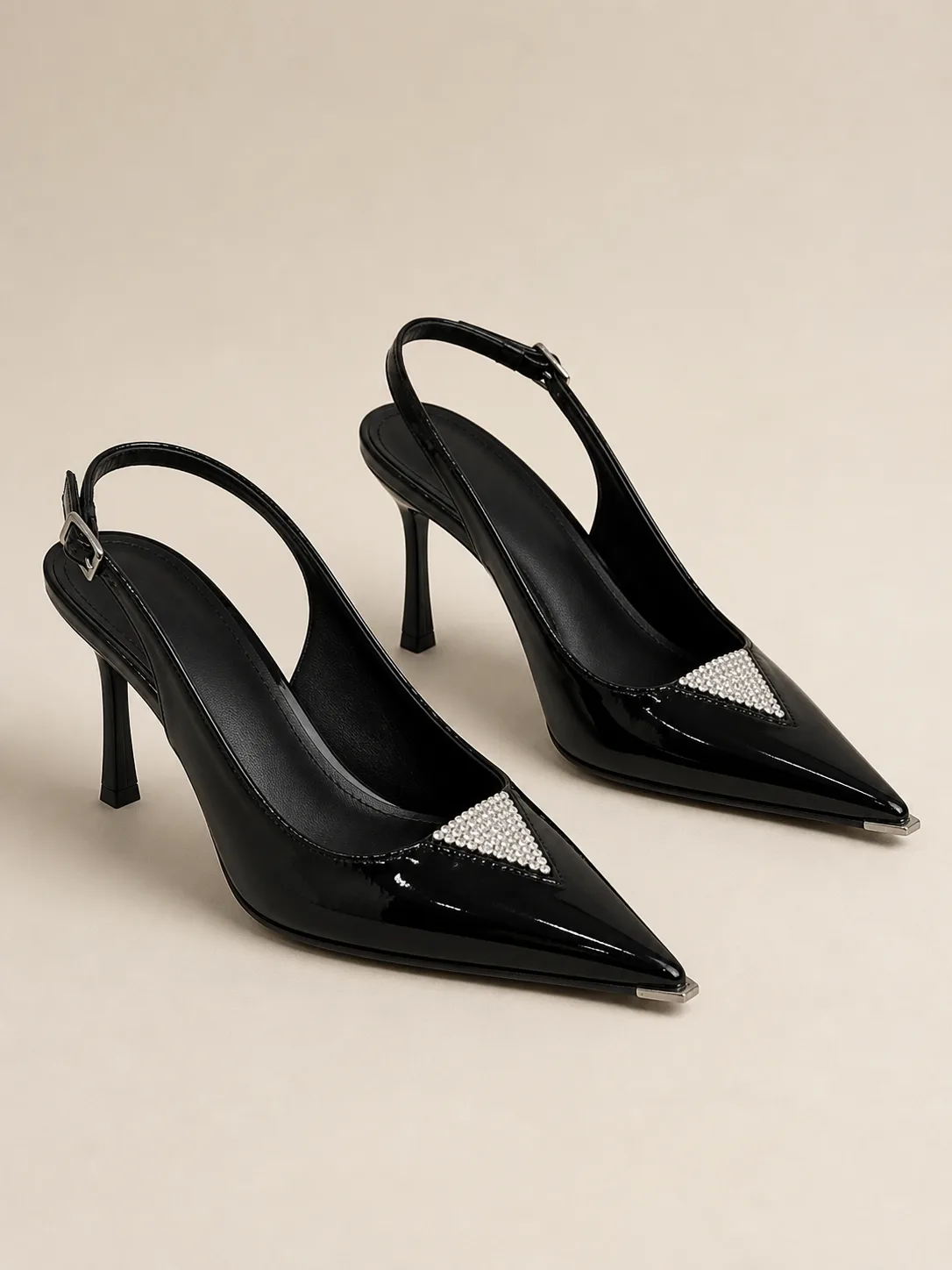 BLACK PATENT CRYSTAL PANEL SLINGBACK HEELS PRODUCT85