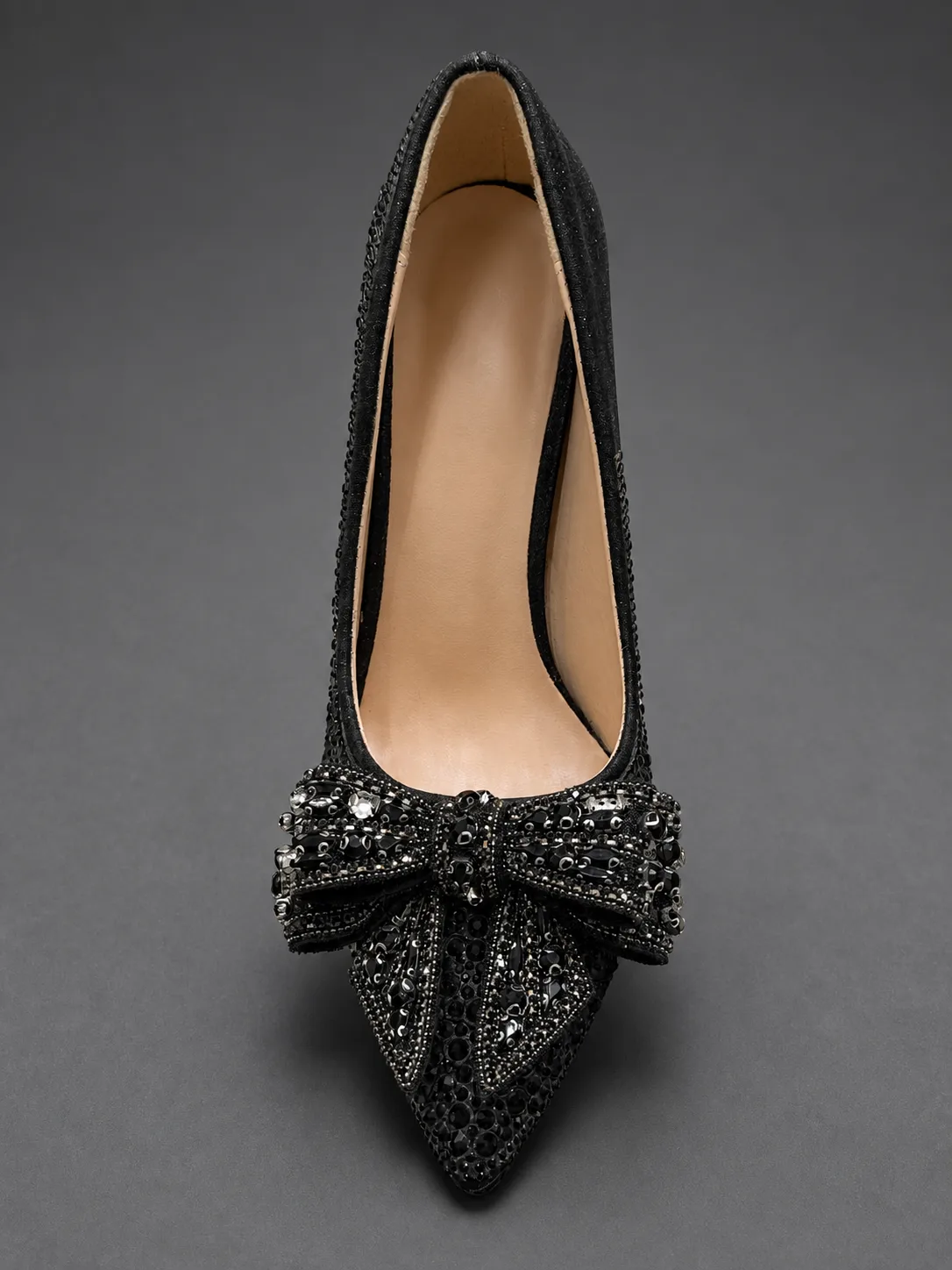 BLACK CRYSTAL BOW EMBELLISHED STILETTO PUMPS PRODUCT15