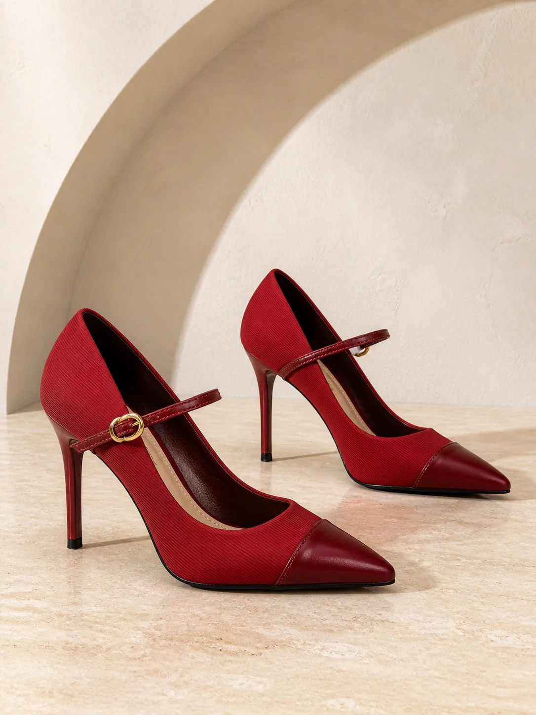 RED SUEDE CAP TOE MARY JANE STILETTO PUMPS PRODUCT114