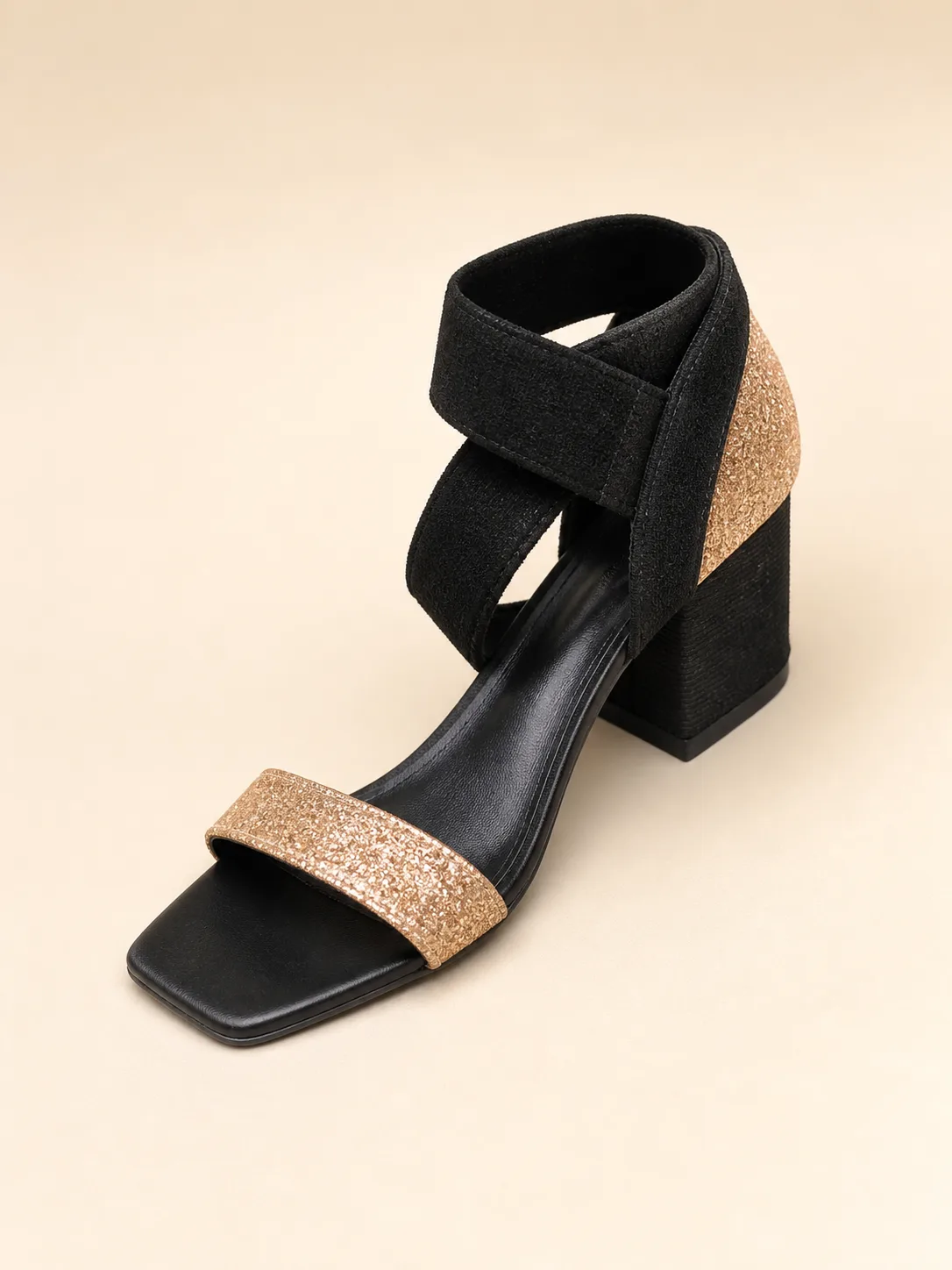 BLACK GOLD GLITTER ELASTIC CROSS SANDALS PRODUCT339
