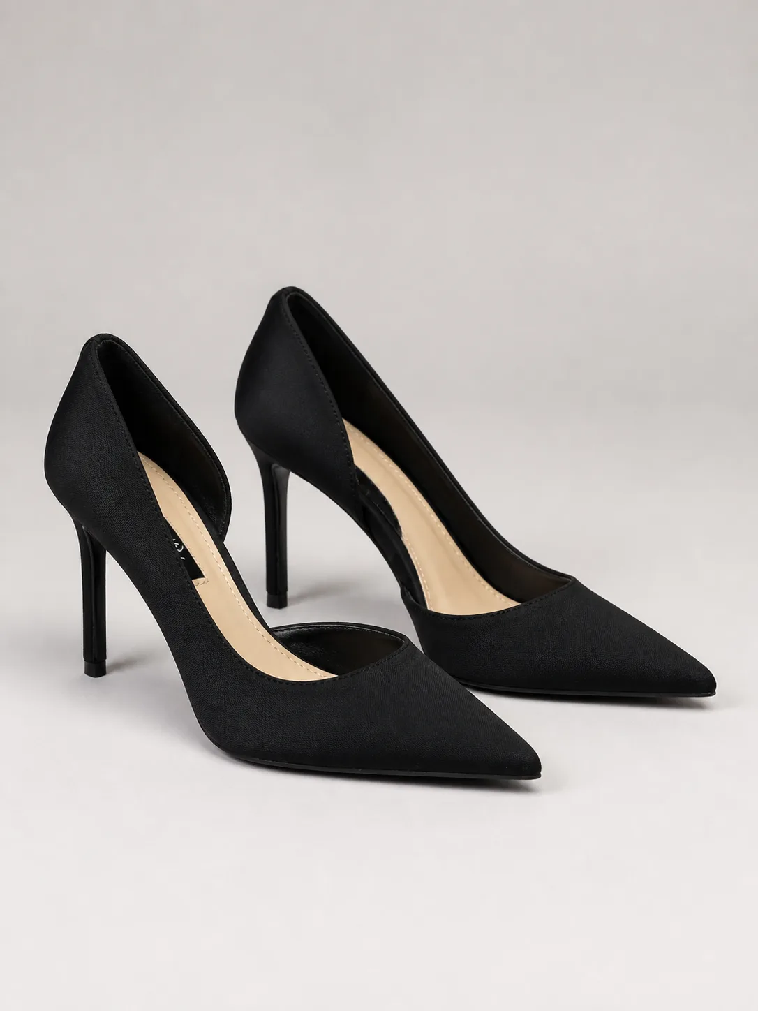 BLACK SATIN V CUT STILETTO PUMPS PRODUCT74