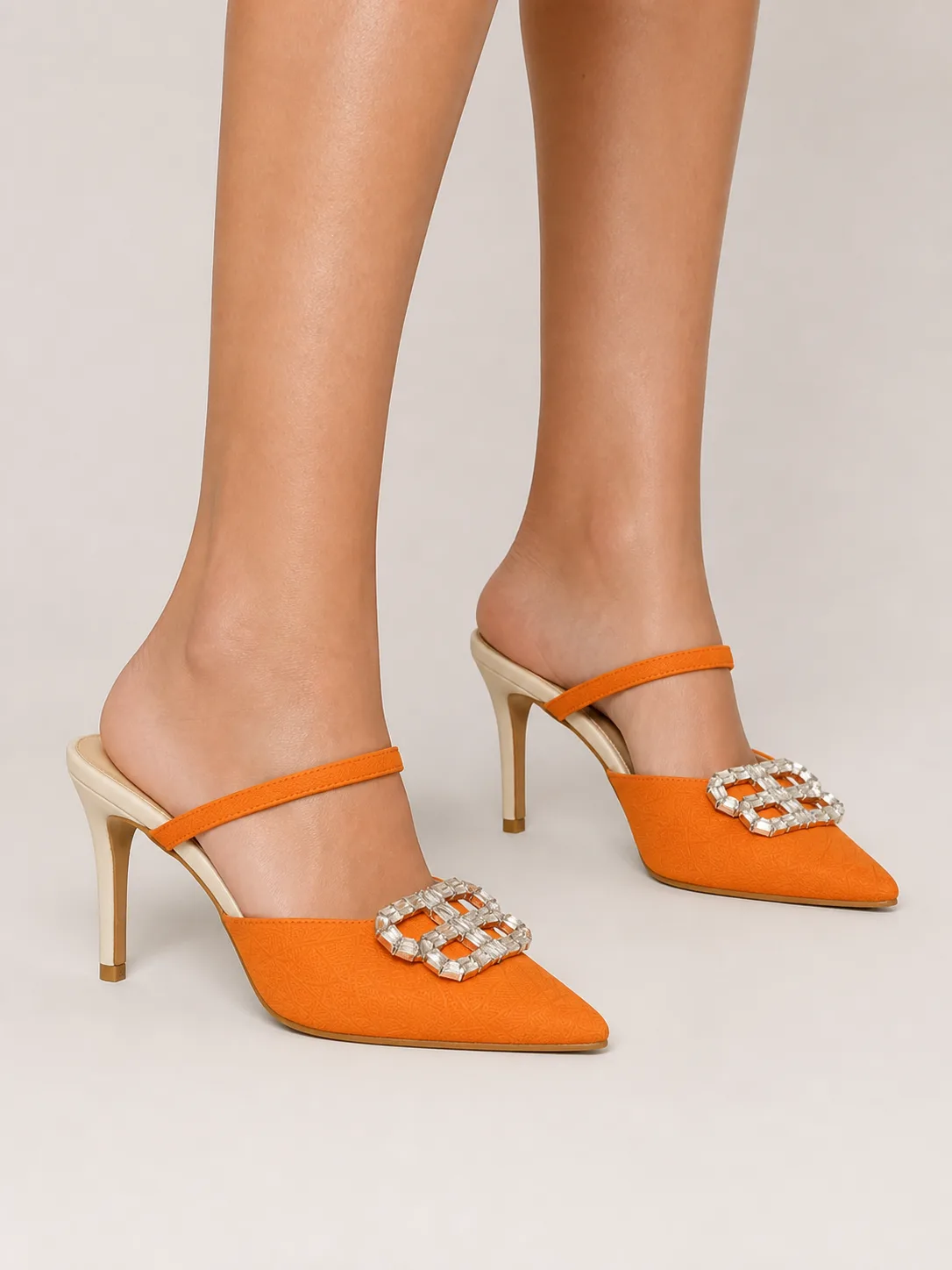 ORANGE CRYSTAL BUCKLE POINTED MULES PRODUCT93 — photo 1