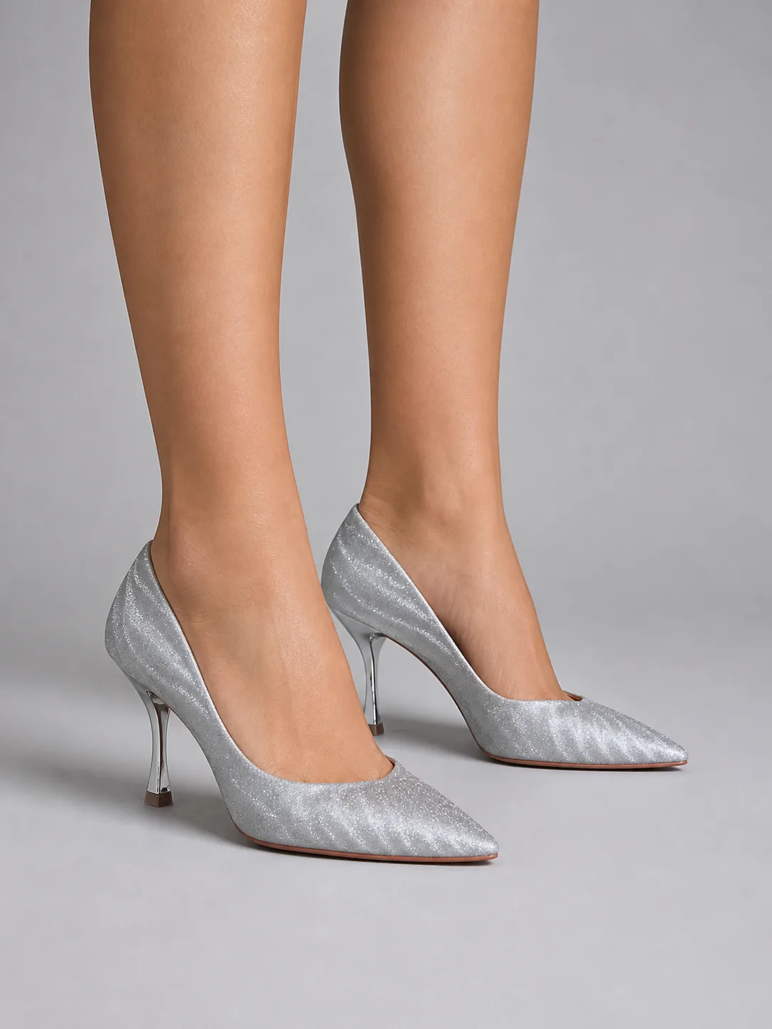 SILVER GLITTER METALLIC HEEL STILETTO PUMPS PRODUCT109 — photo 1