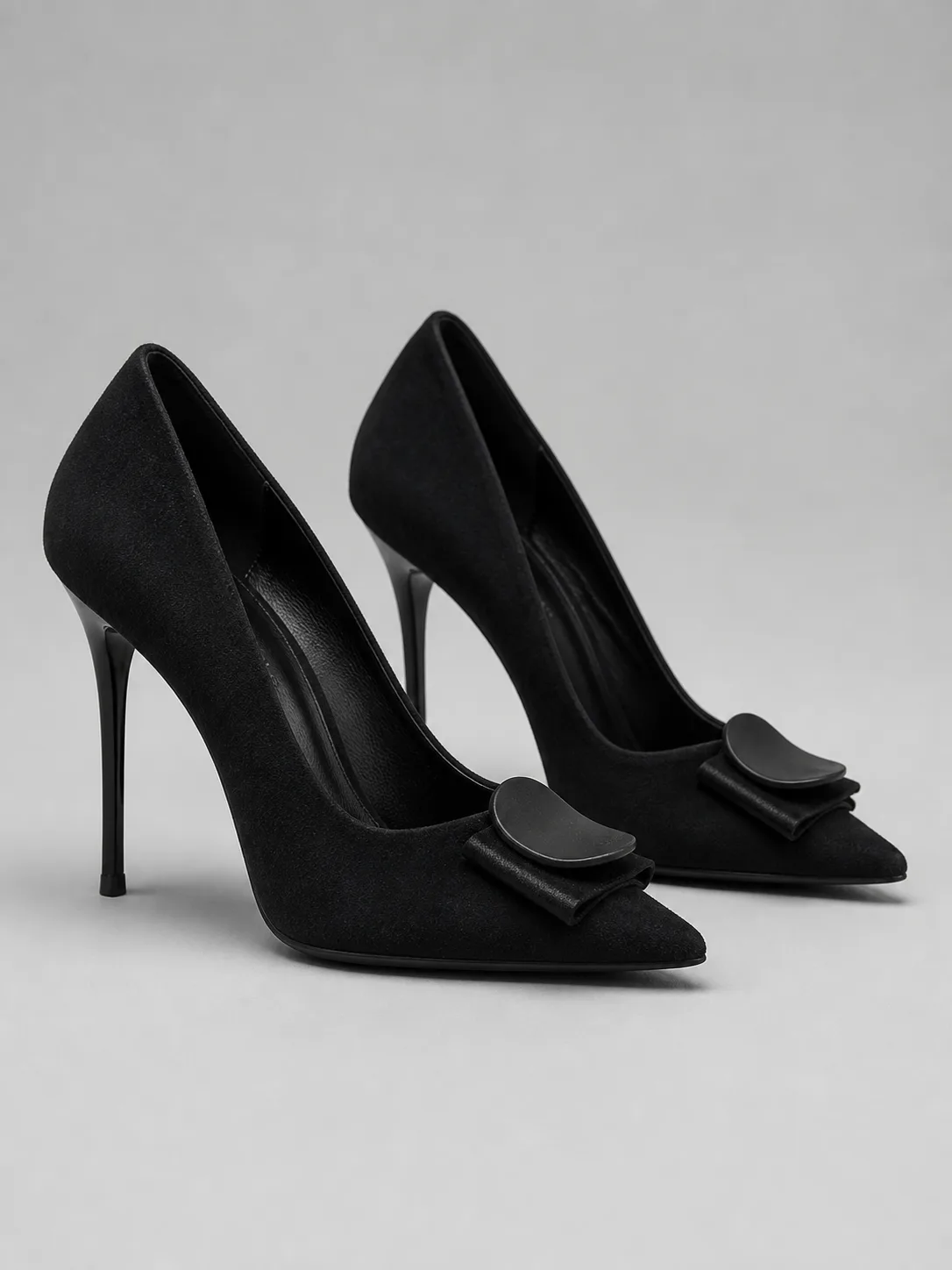 BLACK SUEDE SQUARE BOW STILETTO PUMPS PRODUCT83