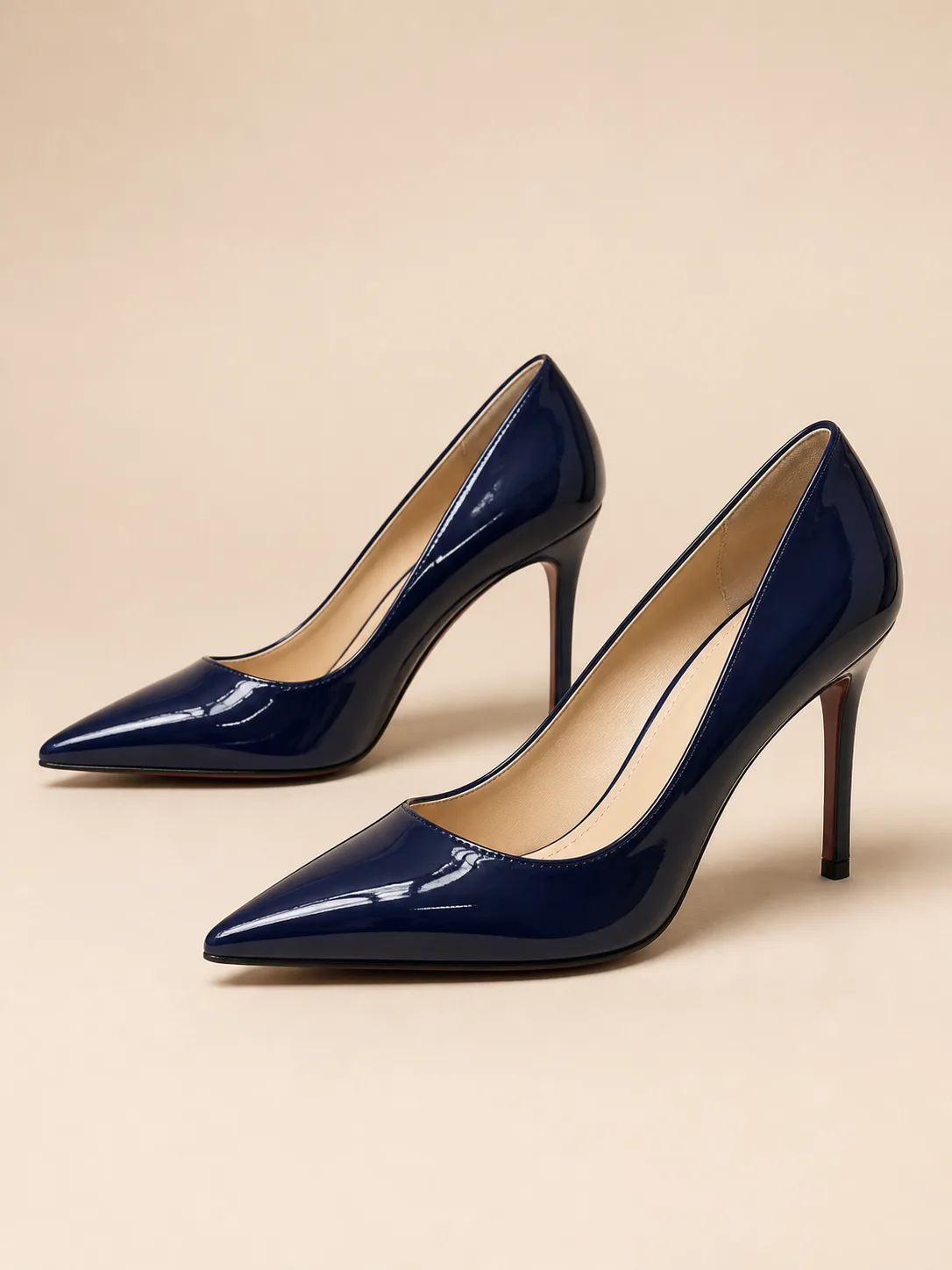 NAVY PATENT POINTED STILETTO COURTS PRODUCT265