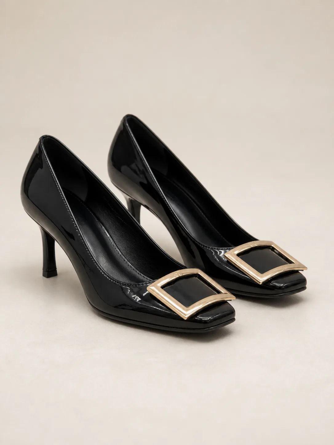 BLACK PATENT GOLD SQUARE BUCKLE PUMPS PRODUCT84