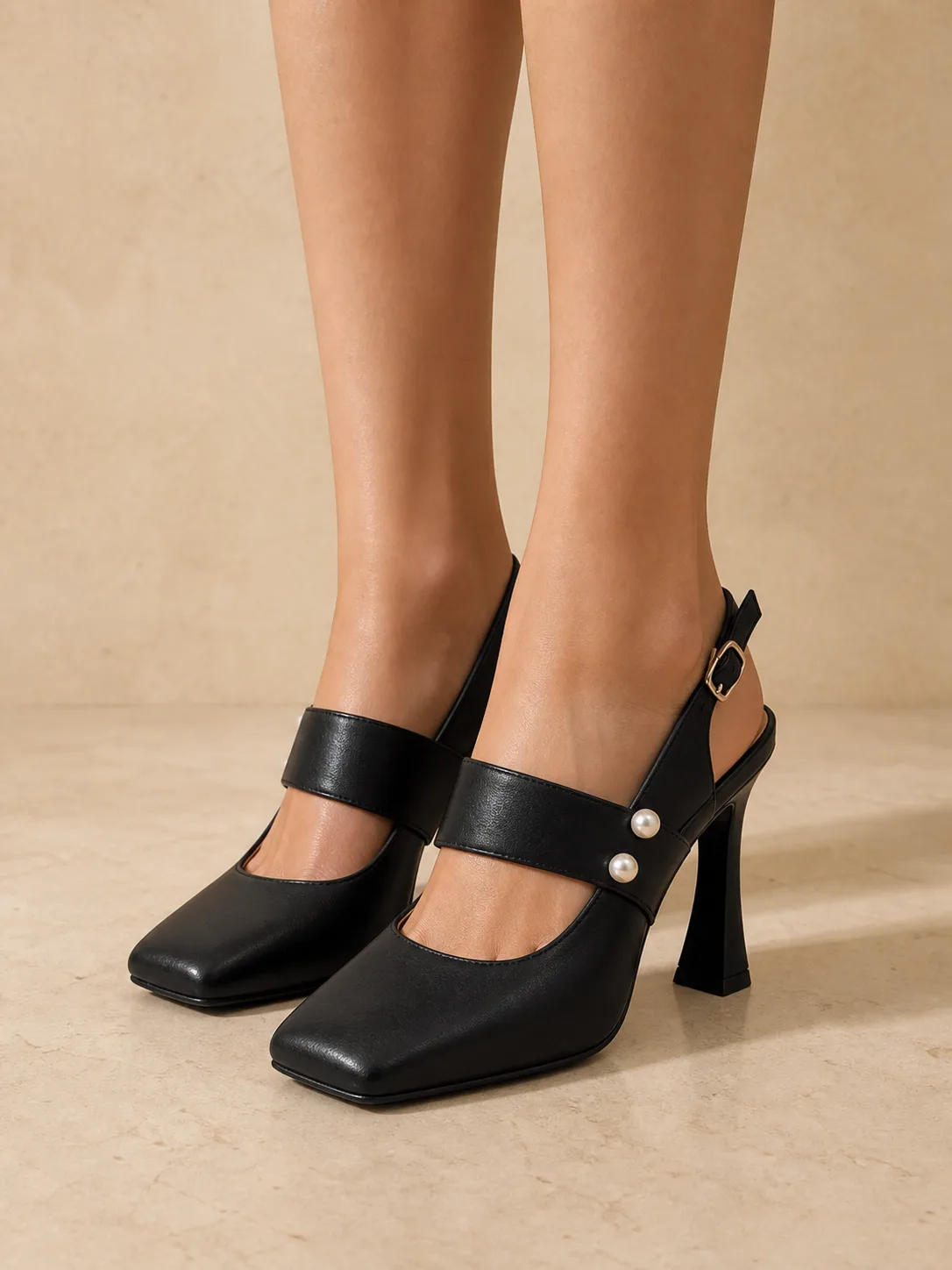 BLACK PEARL STRAP SLINGBACK FLARED HEELS PRODUCT152 — photo 1