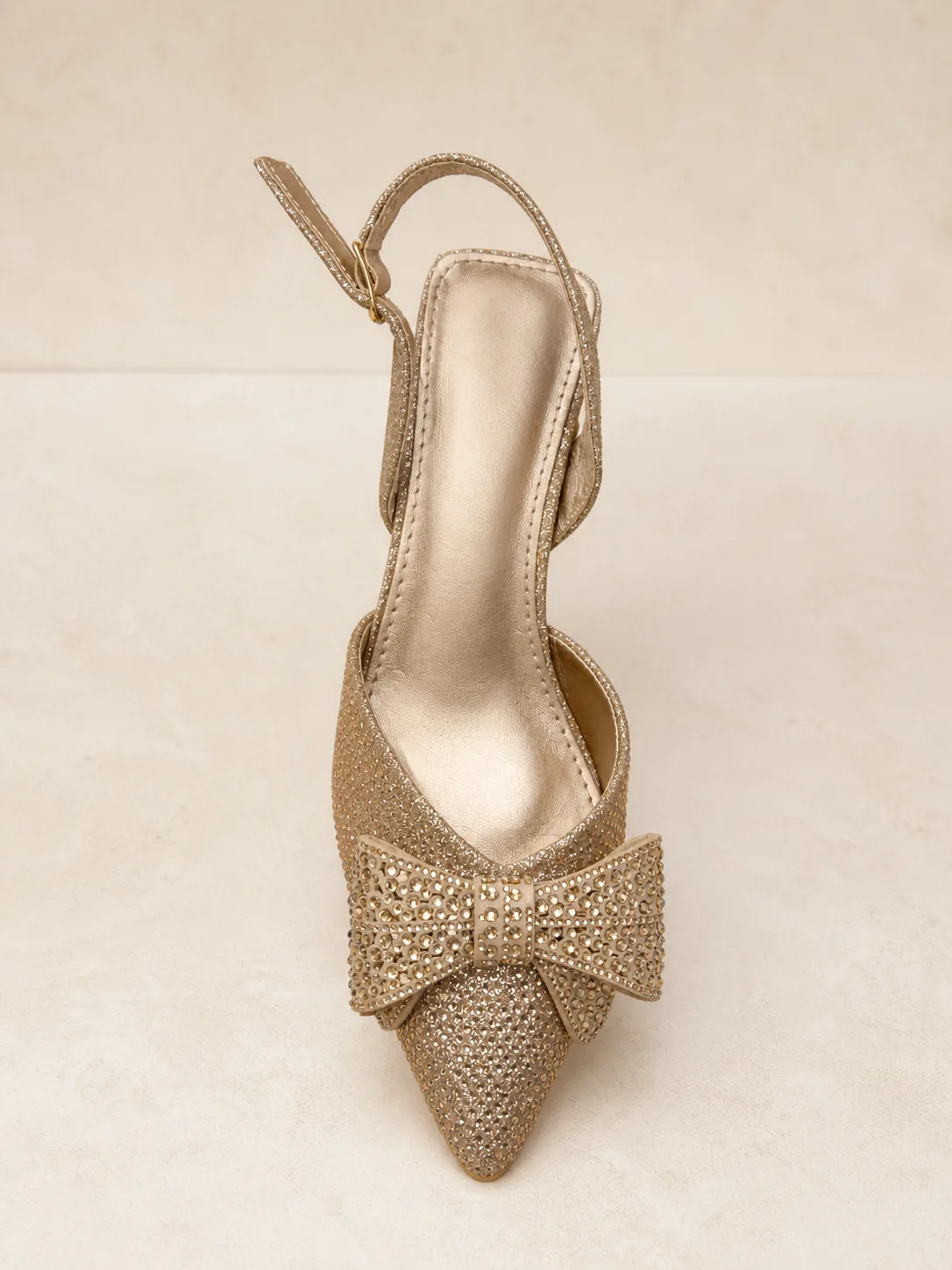 GOLD GLITTER CRYSTAL BOW SLINGBACKS PRODUCT292