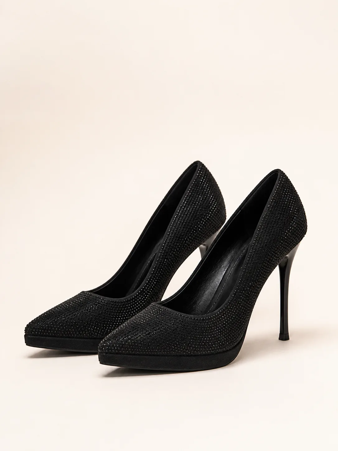 BLACK ALL OVER CRYSTAL STILETTO PUMPS PRODUCT37