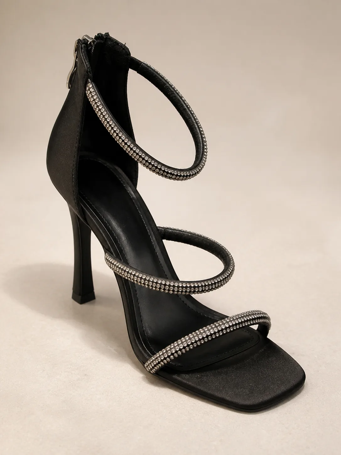 BLACK RHINESTONE DOUBLE BAND STILETTO SANDALS PRODUCT21B