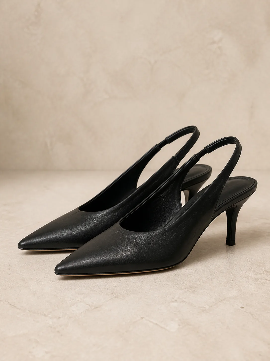 BLACK TEXTURED POINTED SLINGBACK KITTEN HEELS PRODUCT7