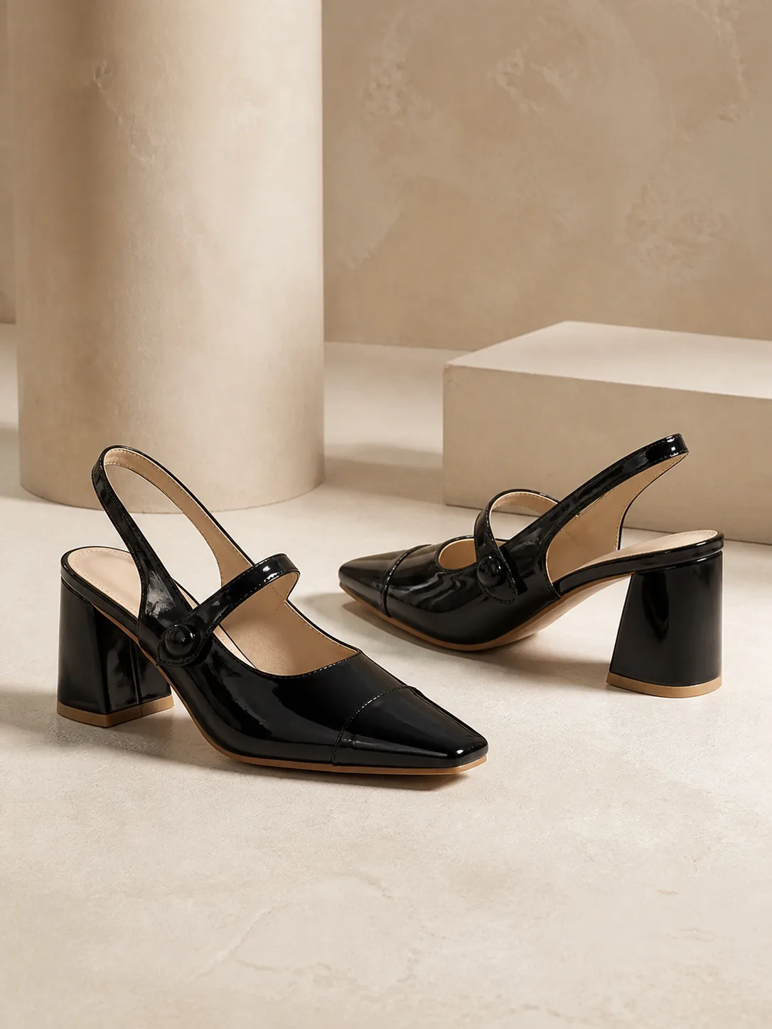 BLACK PATENT SQUARE TOE MARY JANE SLINGBACKS PRODUCT193