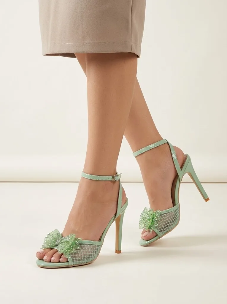 MINT MESH BOW STILETTO SANDALS 4128