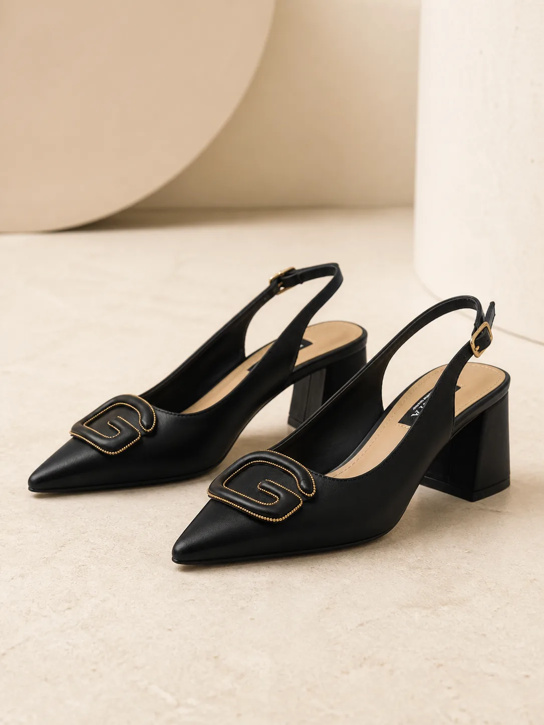 BLACK GOLD LOOP BUCKLE SLINGBACK PUMPS PRODUCT133B