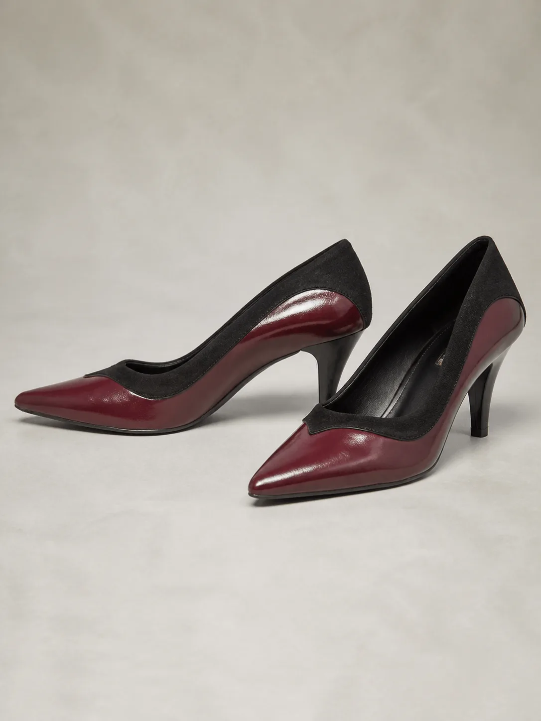 MAROON PATENT BLACK PANEL KITTEN PUMPS PRODUCT137