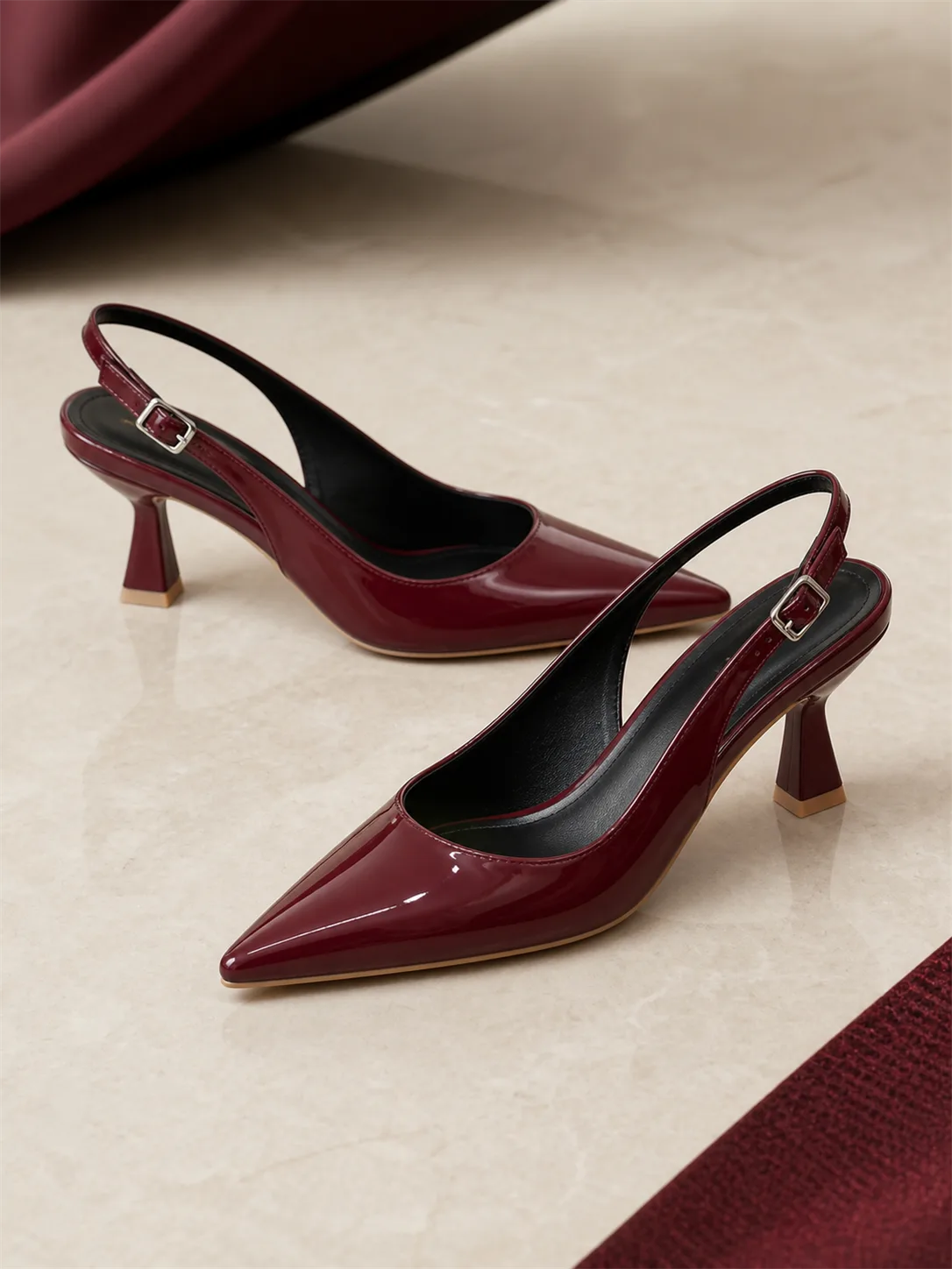 MAROON PATENT POINTED SLINGBACK HEELS PRODUCT169