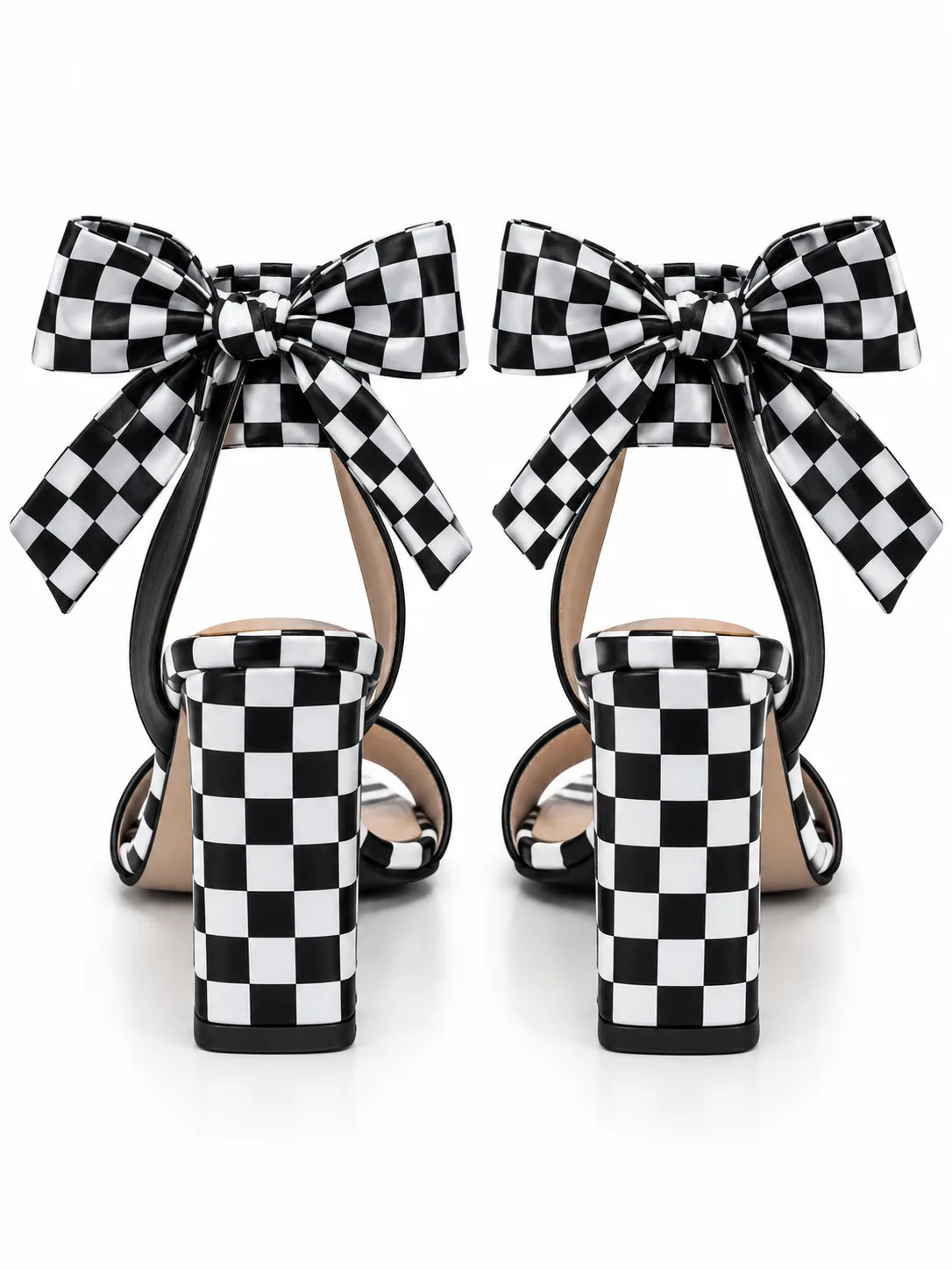 BLACK CHEQUER HEEL RIBBON BOW SANDALS 4220 — photo 1