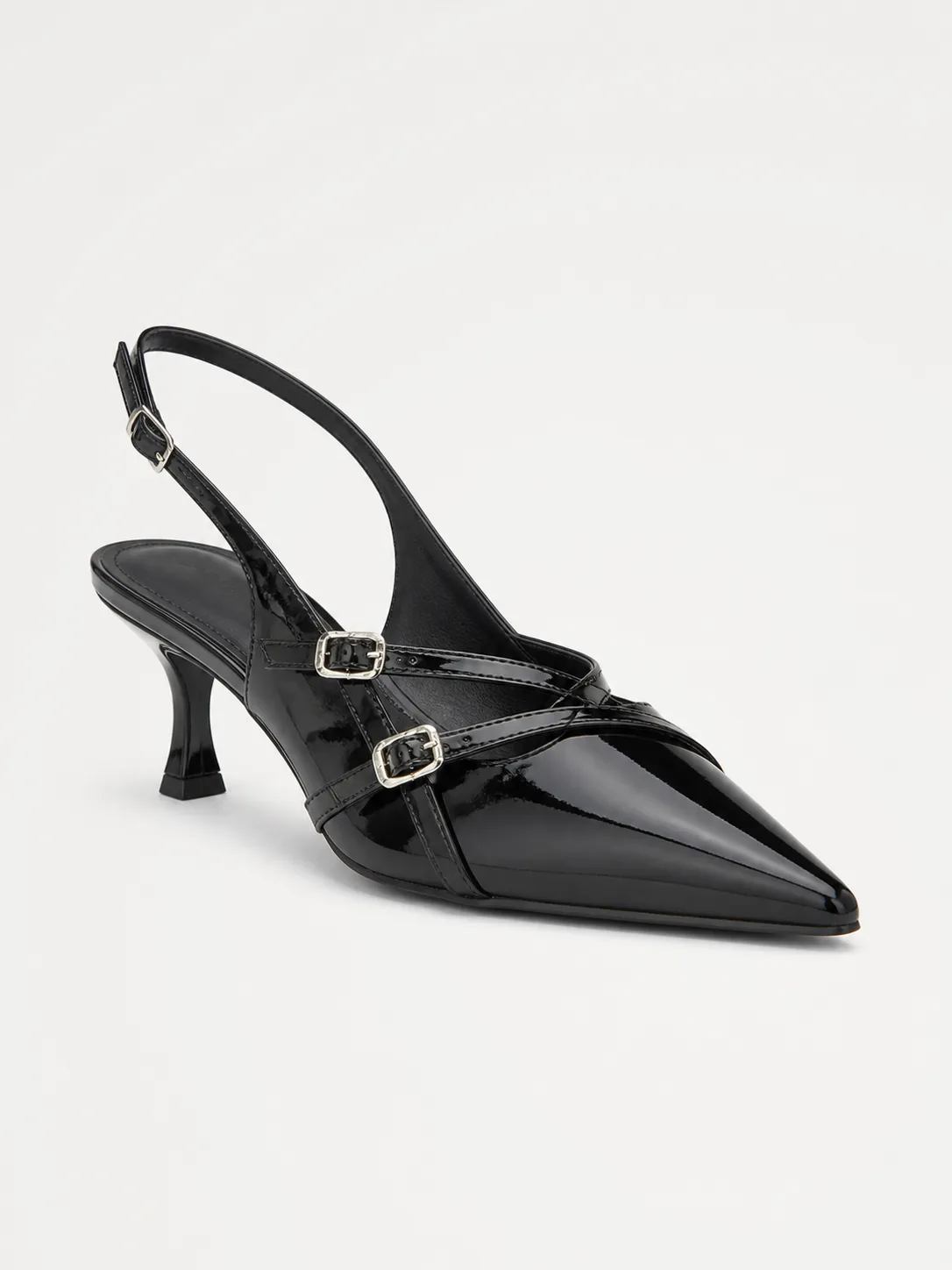 BLACK PATENT DOUBLE BUCKLE SLINGBACK HEELS PRODUCT41