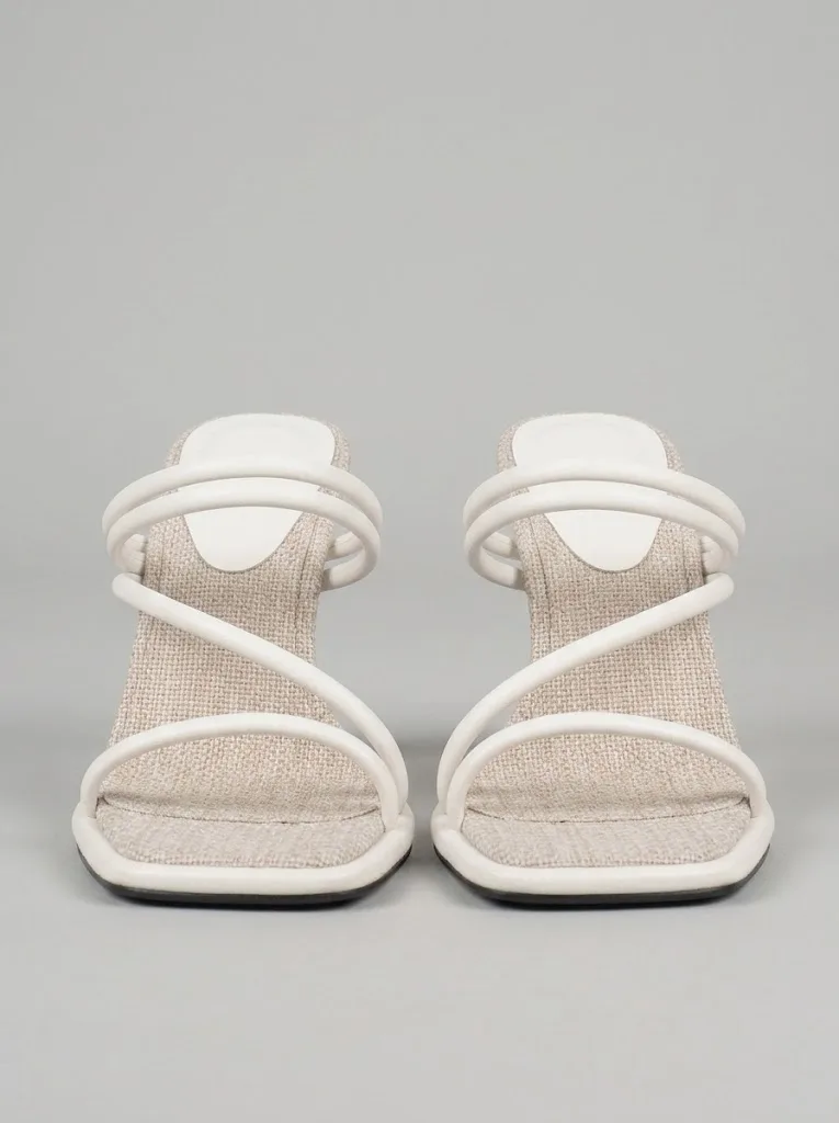 WHITE THIN STRAP FLARED HEEL MULES 4021B — photo 1